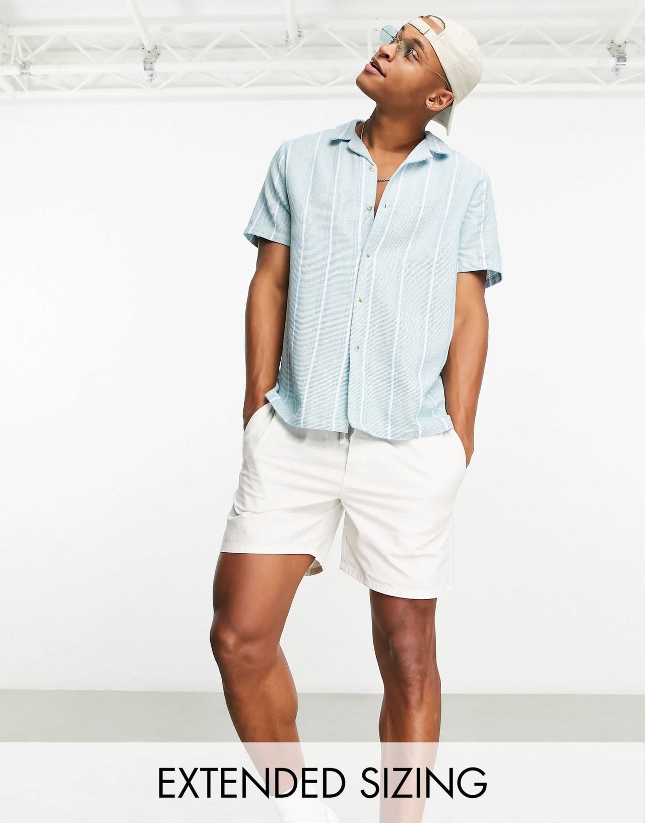 ASOS DESIGN relaxed revere textured stripe shirt in blue - ASOS Sample Sale EU Store