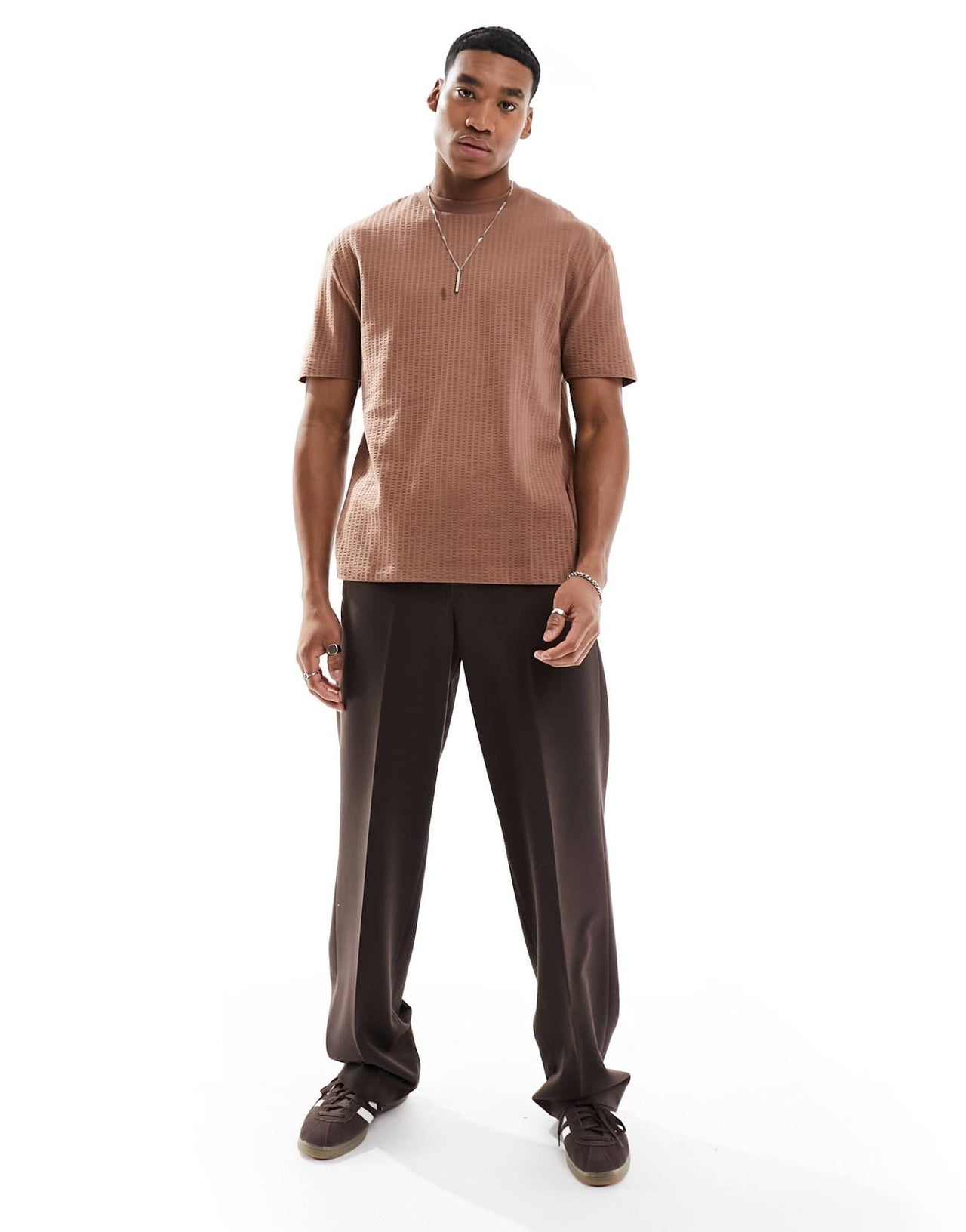 ASOS DESIGN relaxed seersucker t-shirt in brown - ASOS Sample Sale EU Store