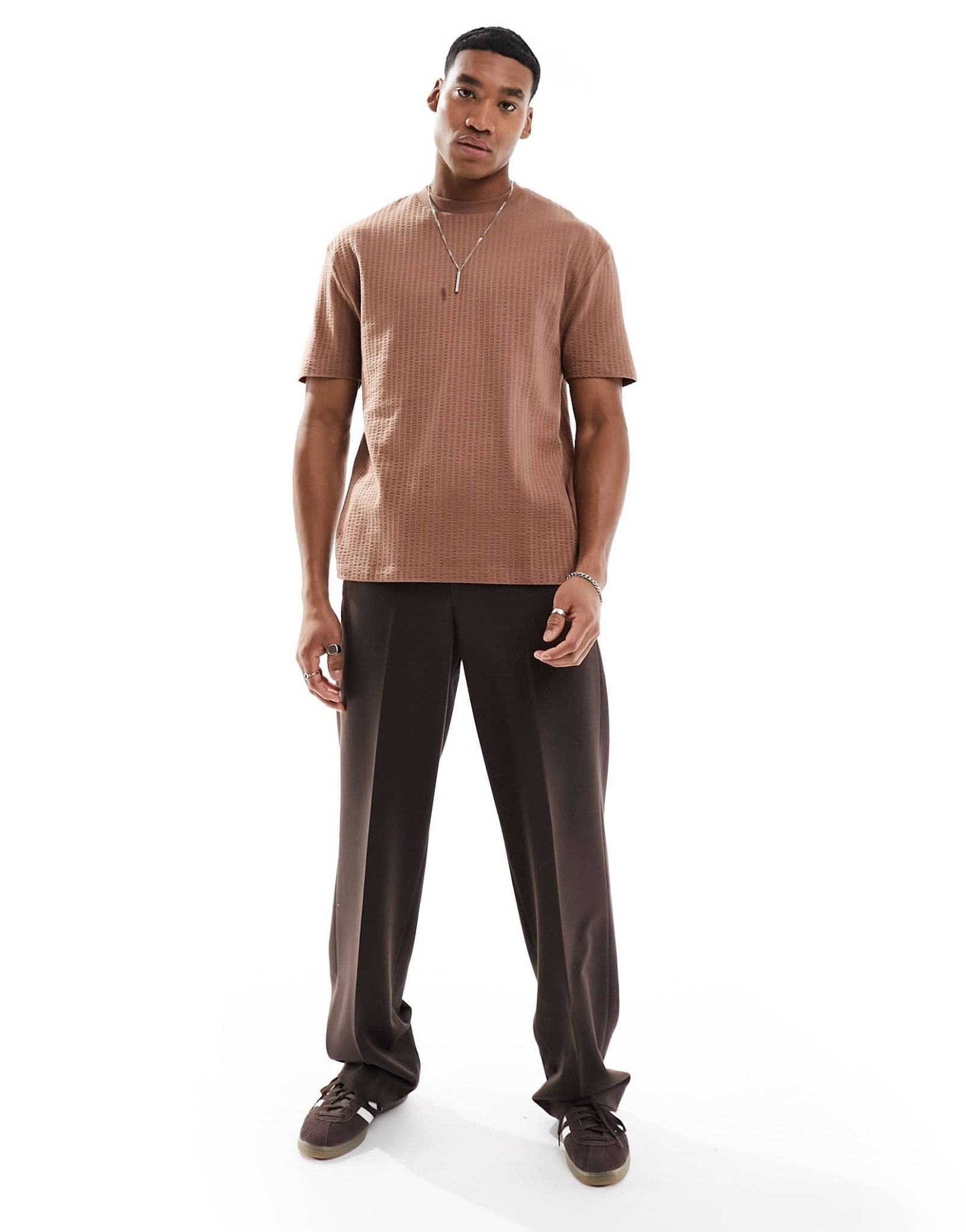 ASOS DESIGN relaxed seersucker t-shirt in brown - ASOS Sample Sale EU Store