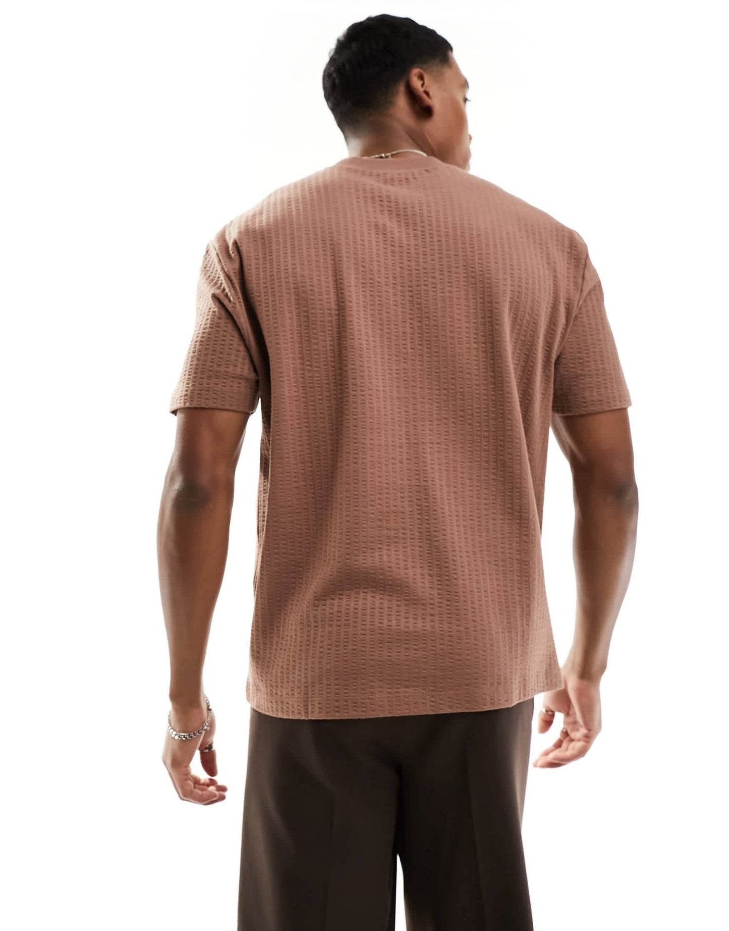 ASOS DESIGN relaxed seersucker t-shirt in brown - ASOS Sample Sale EU Store