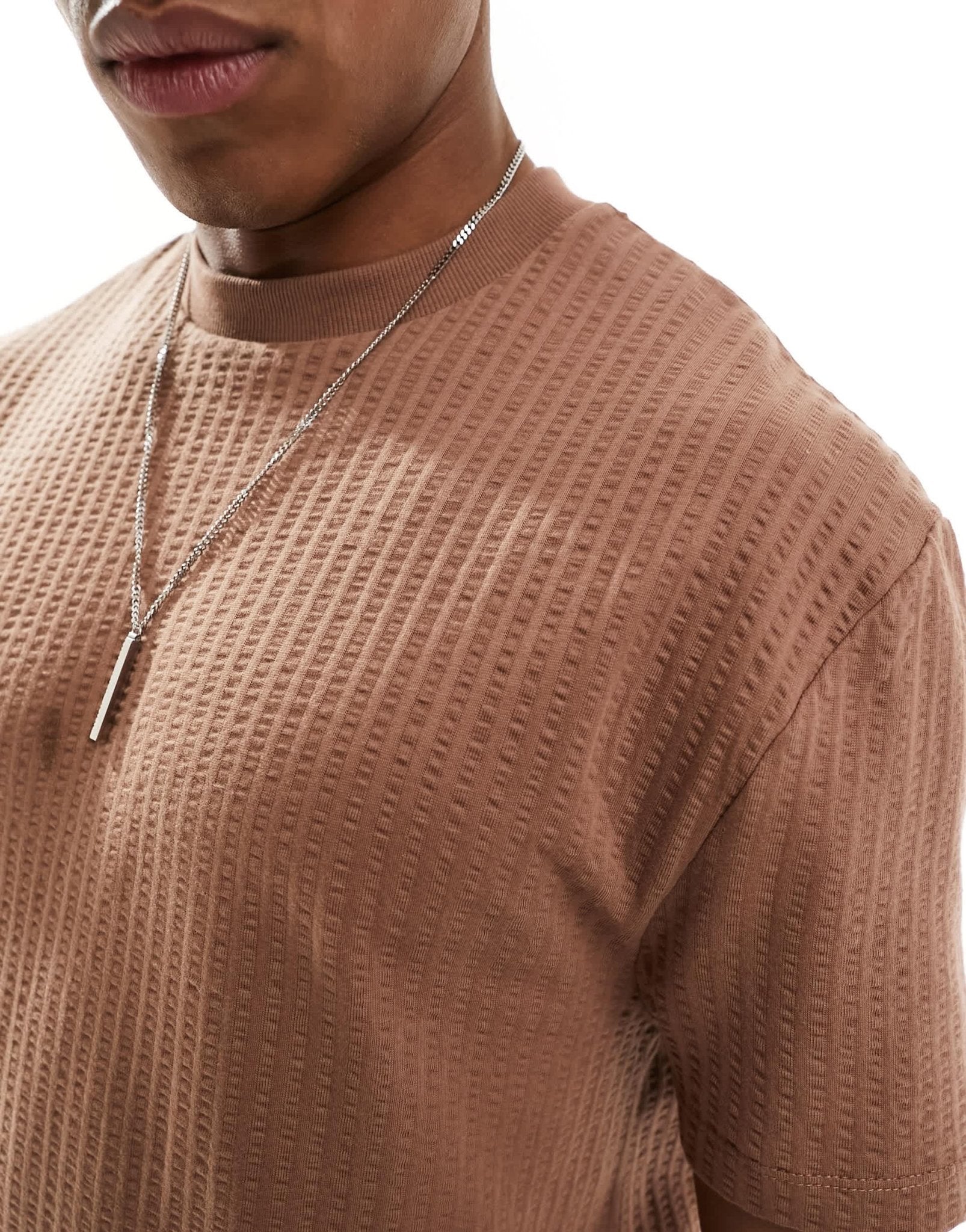ASOS DESIGN relaxed seersucker t-shirt in brown - ASOS Sample Sale EU Store