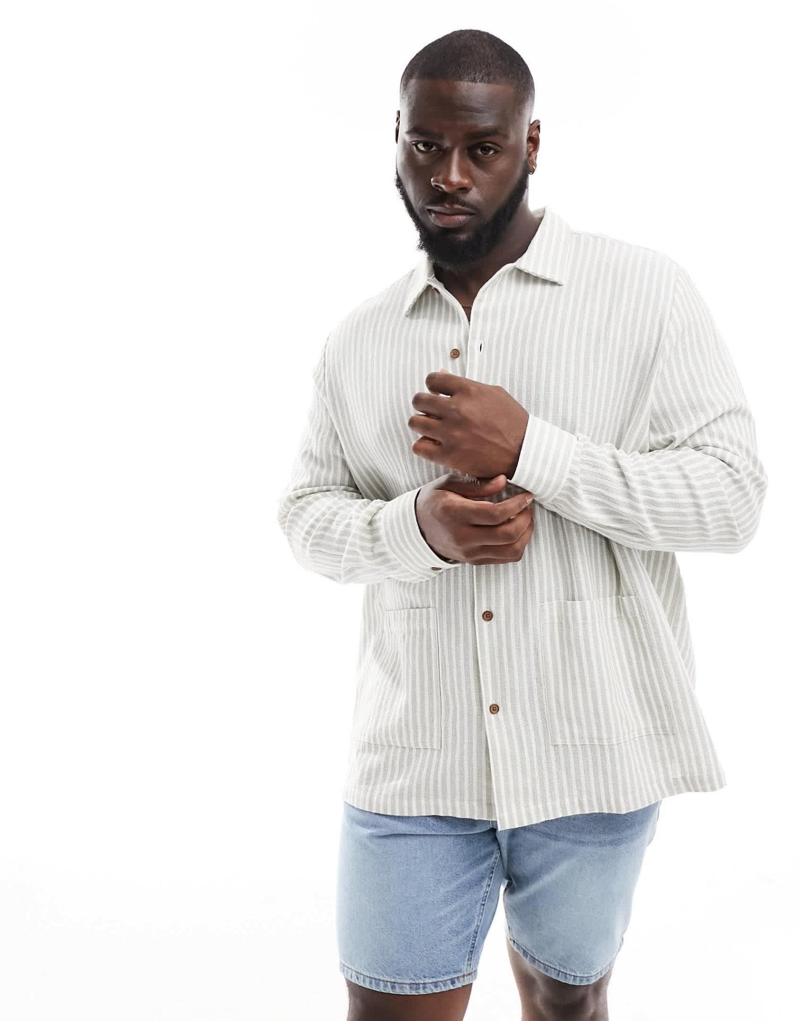 ASOS DESIGN relaxed shirt in beige and white stripe - ASOS Sample Sale EU Store
