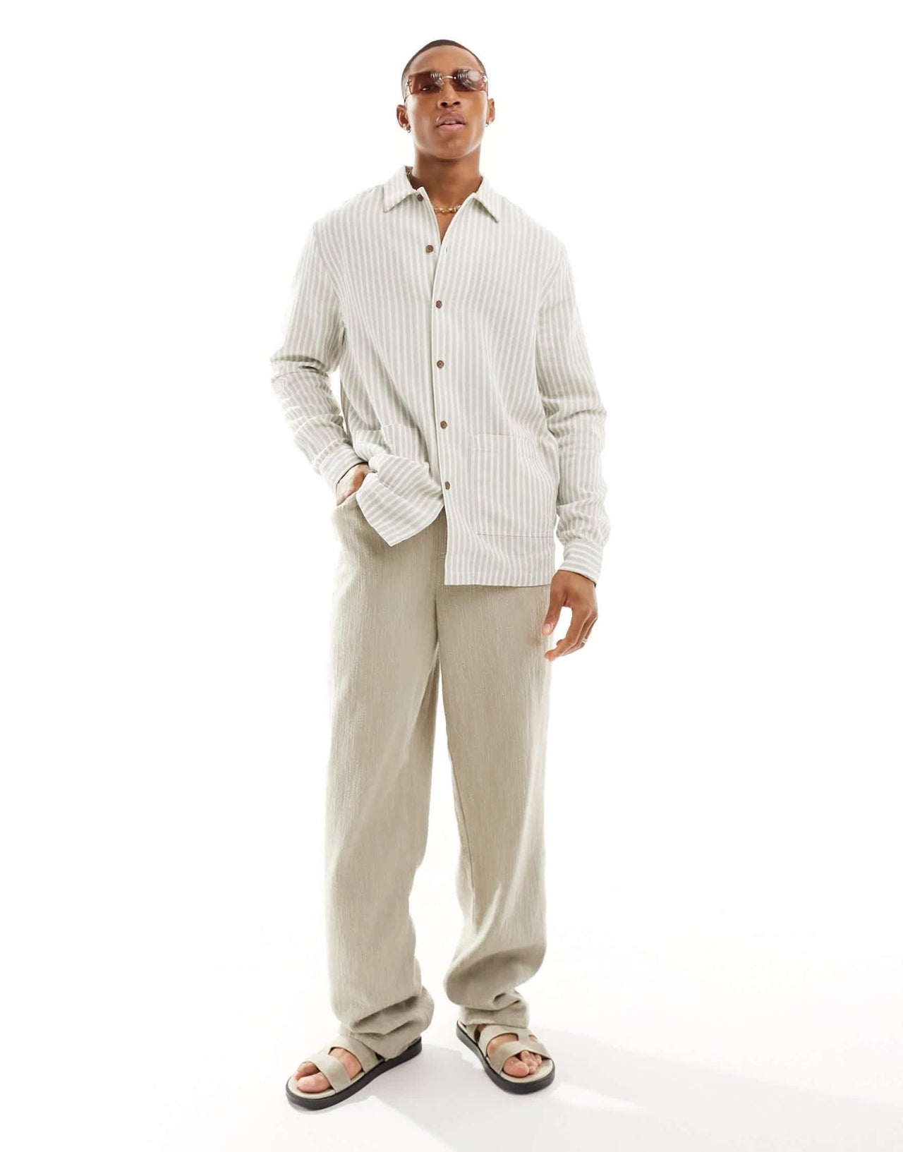 ASOS DESIGN relaxed shirt in beige and white stripe - ASOS Sample Sale EU Store