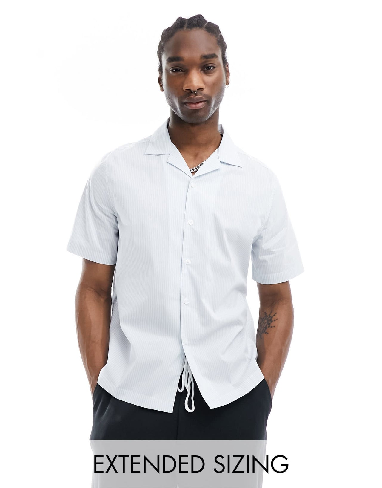 ASOS DESIGN relaxed smart stripe shirt in light blue - ASOS Sample Sale EU Store