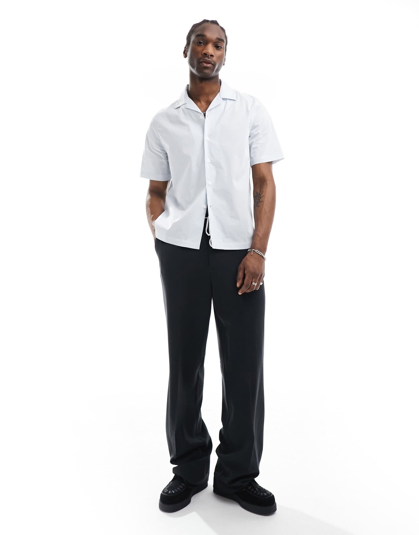 ASOS DESIGN relaxed smart stripe shirt in light blue - ASOS Sample Sale EU Store