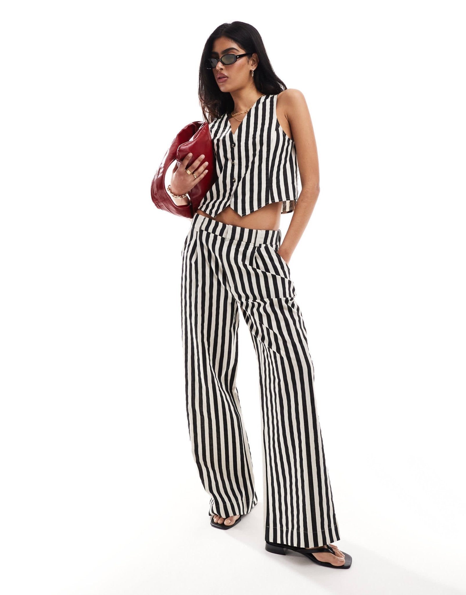ASOS DESIGN relaxed straight leg trousers with linen co - ord in mono stripe - ASOS Sample Sale EU Store