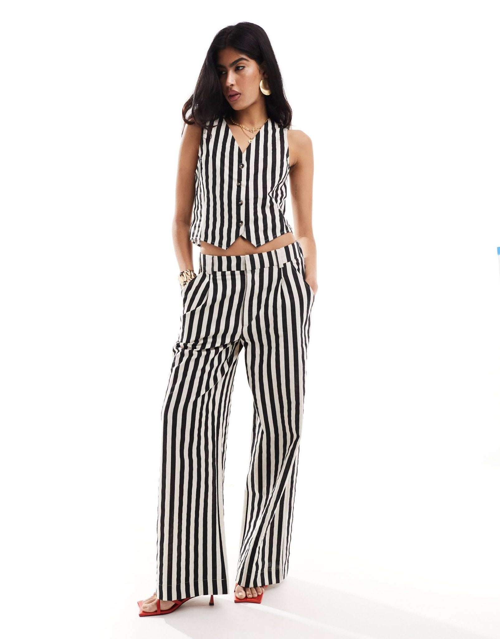 ASOS DESIGN relaxed straight leg trousers with linen co - ord in mono stripe - ASOS Sample Sale EU Store