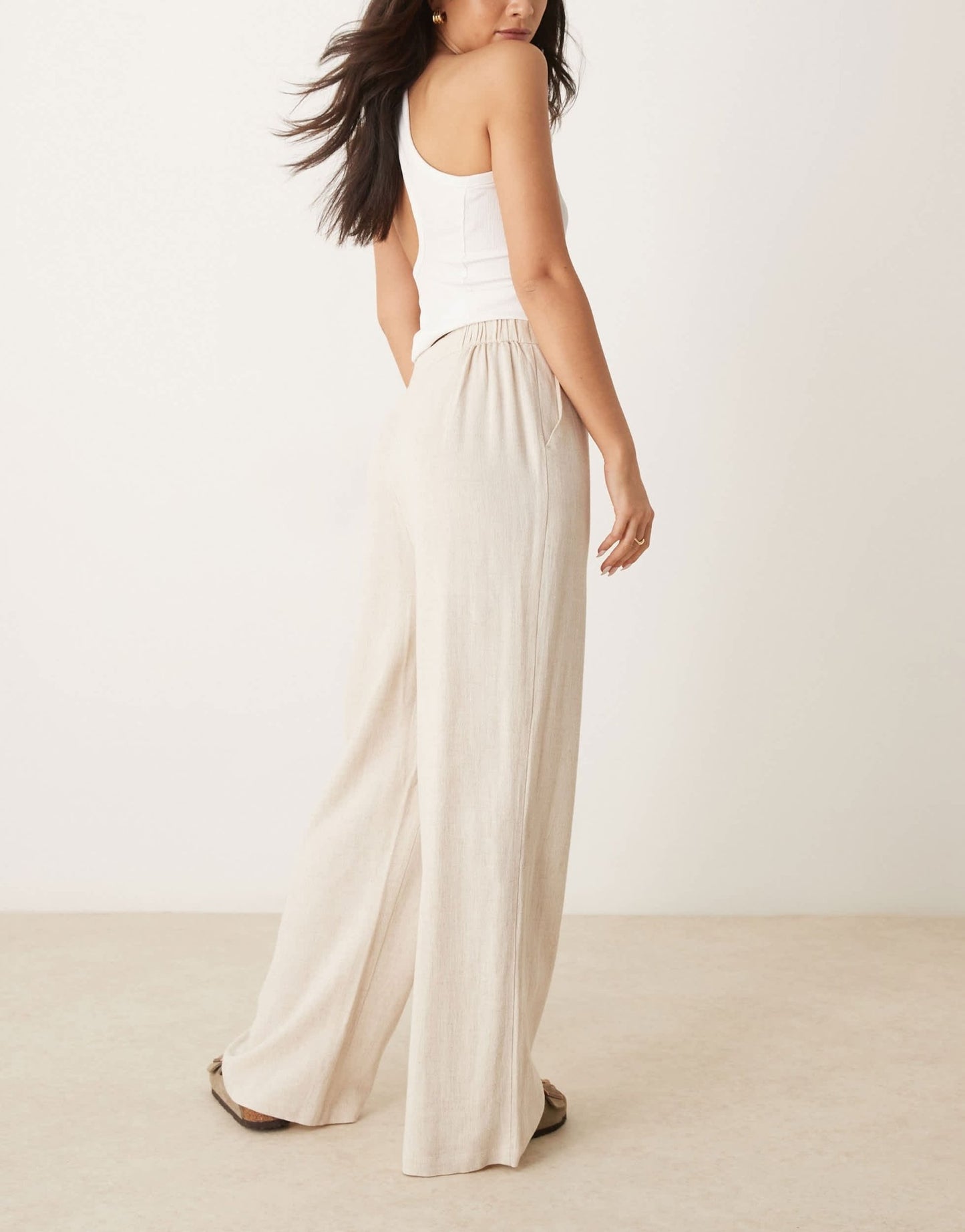 ASOS DESIGN relaxed straight leg trousers with linen in stone - ASOS Sample Sale EU Store
