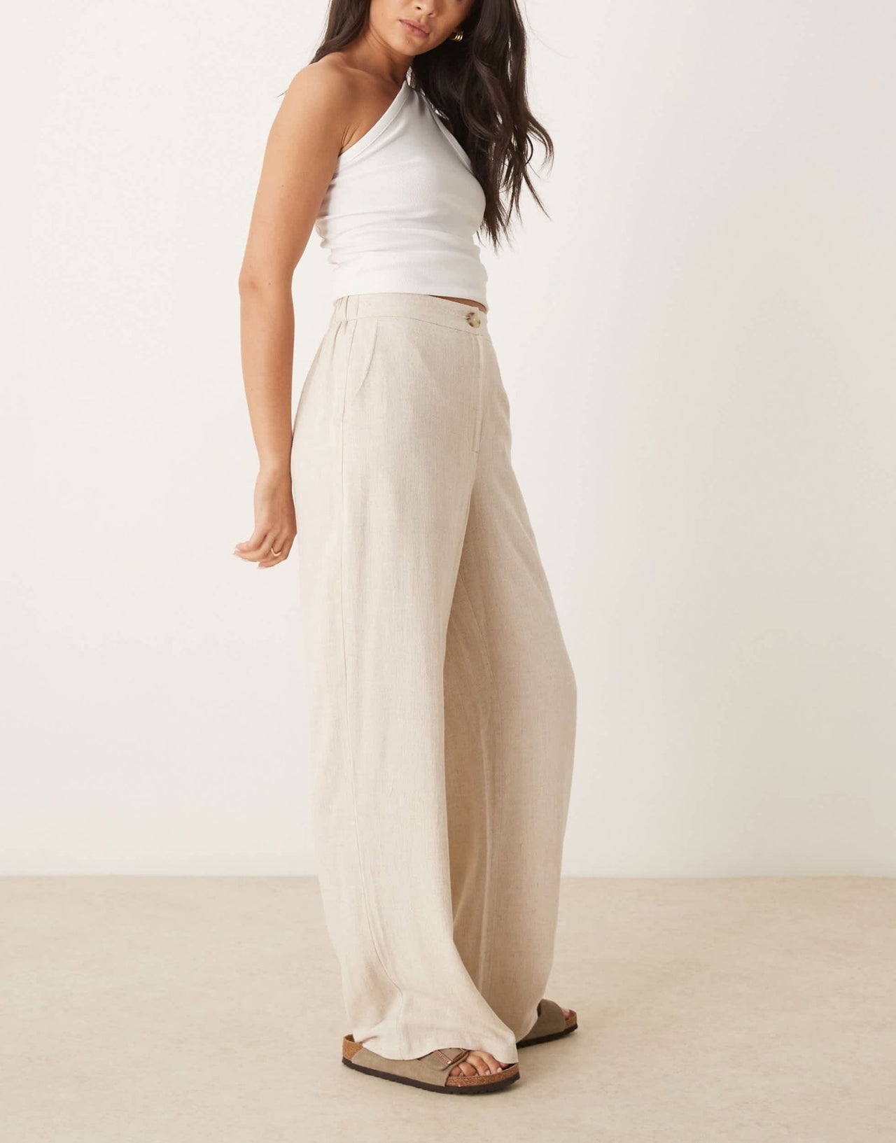 ASOS DESIGN relaxed straight leg trousers with linen in stone - ASOS Sample Sale EU Store
