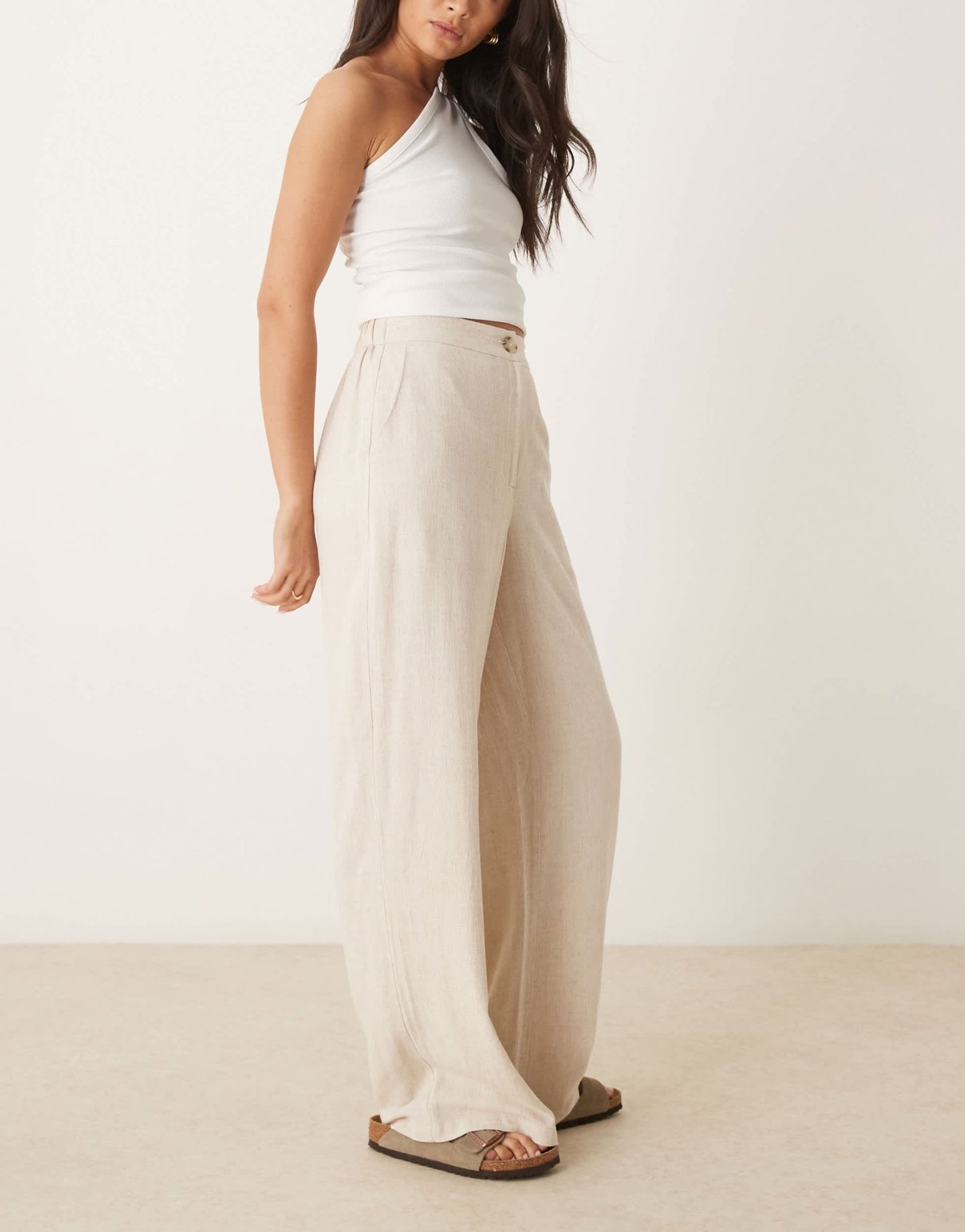 ASOS DESIGN relaxed straight leg trousers with linen in stone - ASOS Sample Sale EU Store