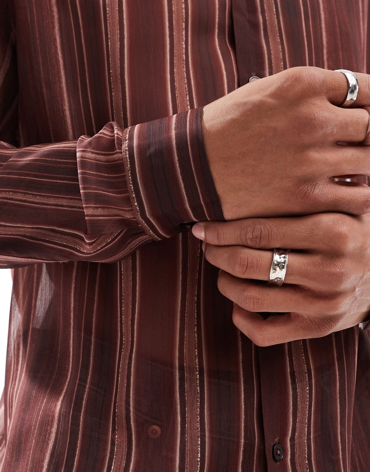 ASOS DESIGN relaxed striped sheer shirt in brown - ASOS Sample Sale EU Store