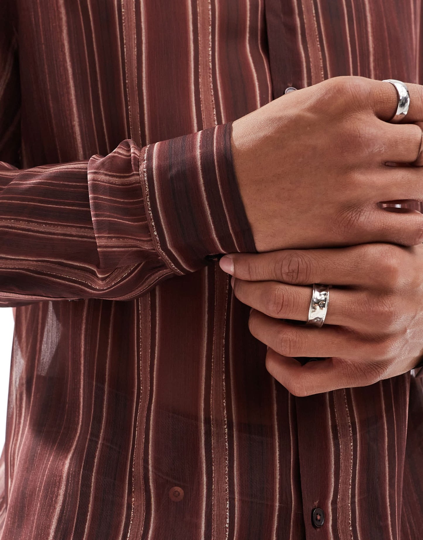 ASOS DESIGN relaxed striped sheer shirt in brown - ASOS Sample Sale EU Store
