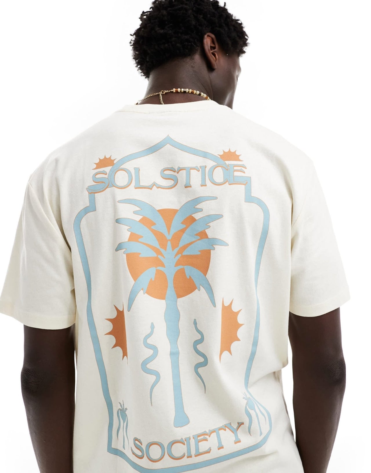 ASOS DESIGN relaxed t-shirt in off white with solstice society back print - ASOS Sample Sale EU Store