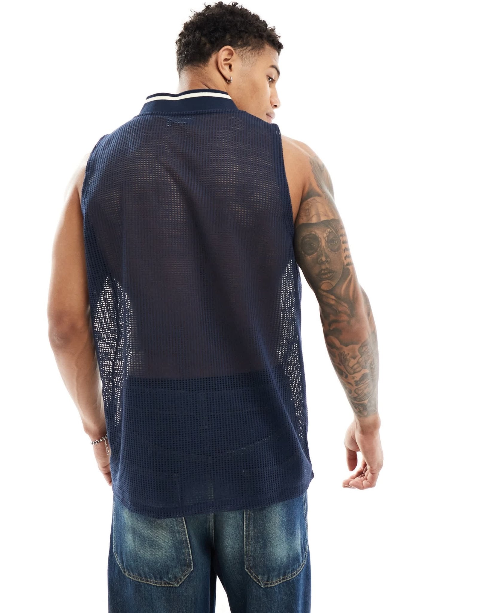 ASOS DESIGN relaxed tank vest in navy crochet - ASOS Sample Sale EU Store