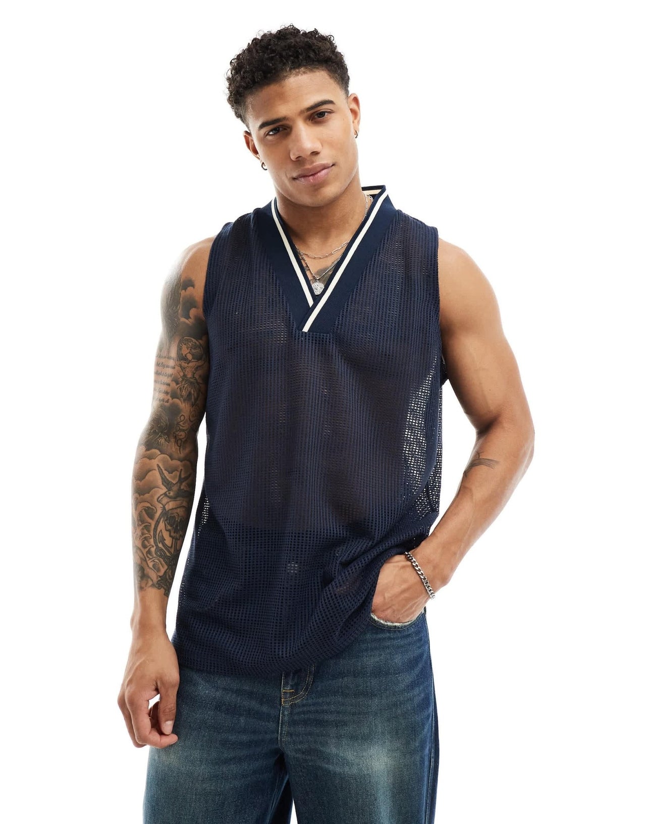 ASOS DESIGN relaxed tank vest in navy crochet - ASOS Sample Sale EU Store