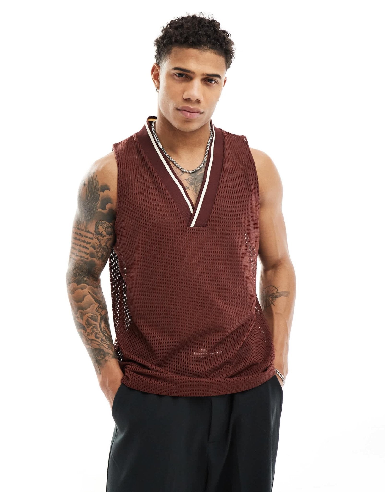 ASOS DESIGN relaxed tank vest with V neck in brown crochet - ASOS Sample Sale EU Store