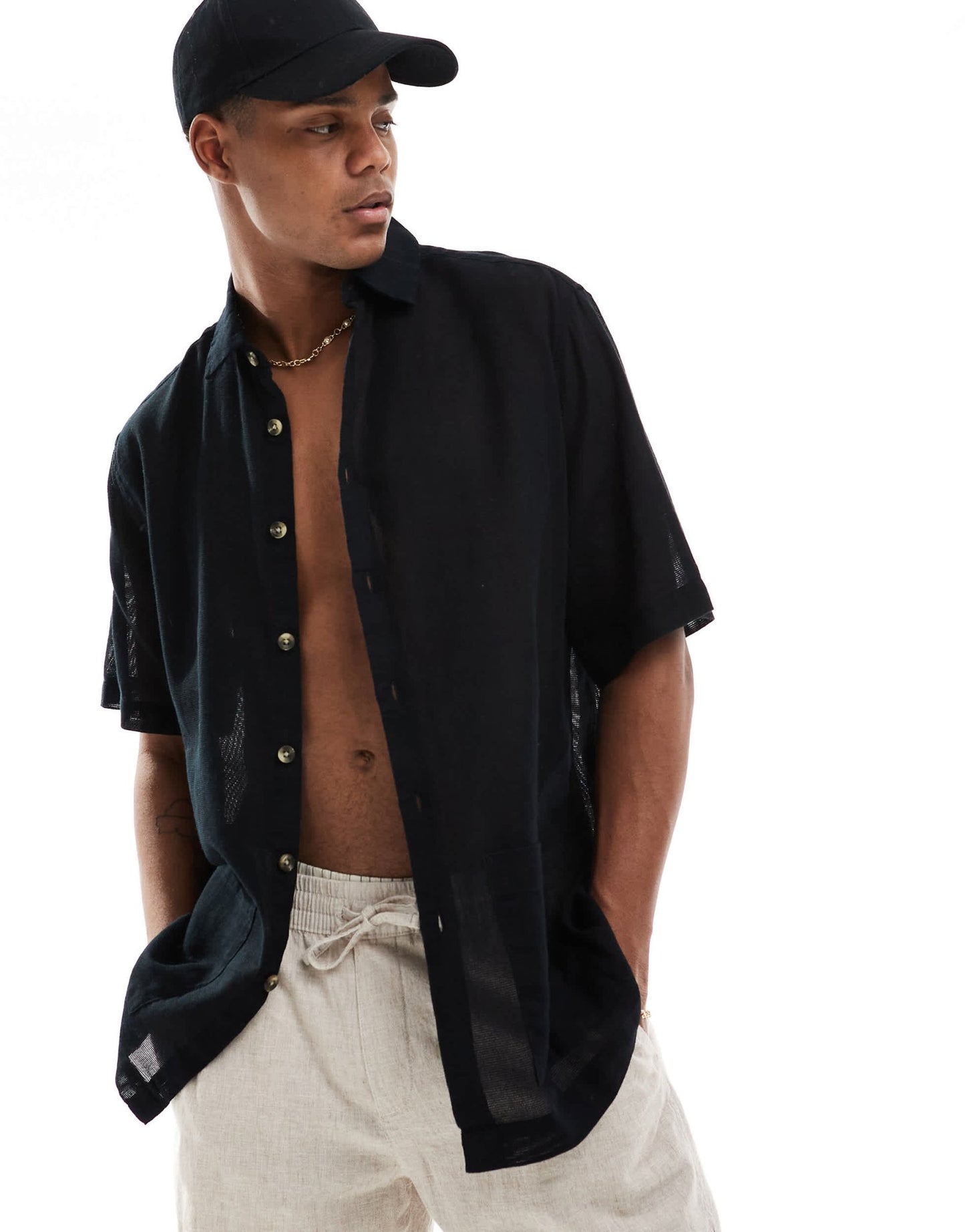 ASOS DESIGN relaxed textured shirt with patch pockets in black - ASOS Sample Sale EU Store