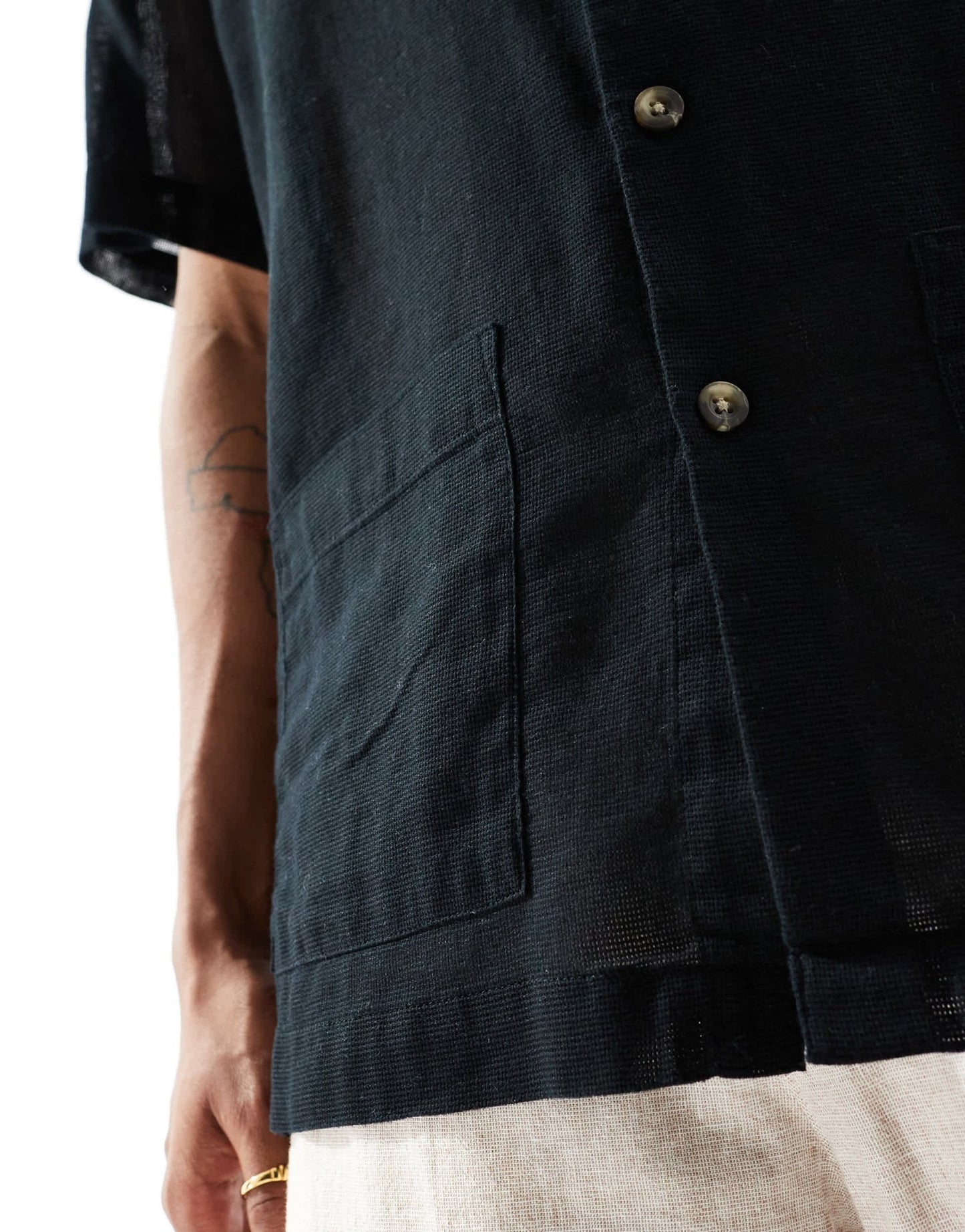 ASOS DESIGN relaxed textured shirt with patch pockets in black - ASOS Sample Sale EU Store