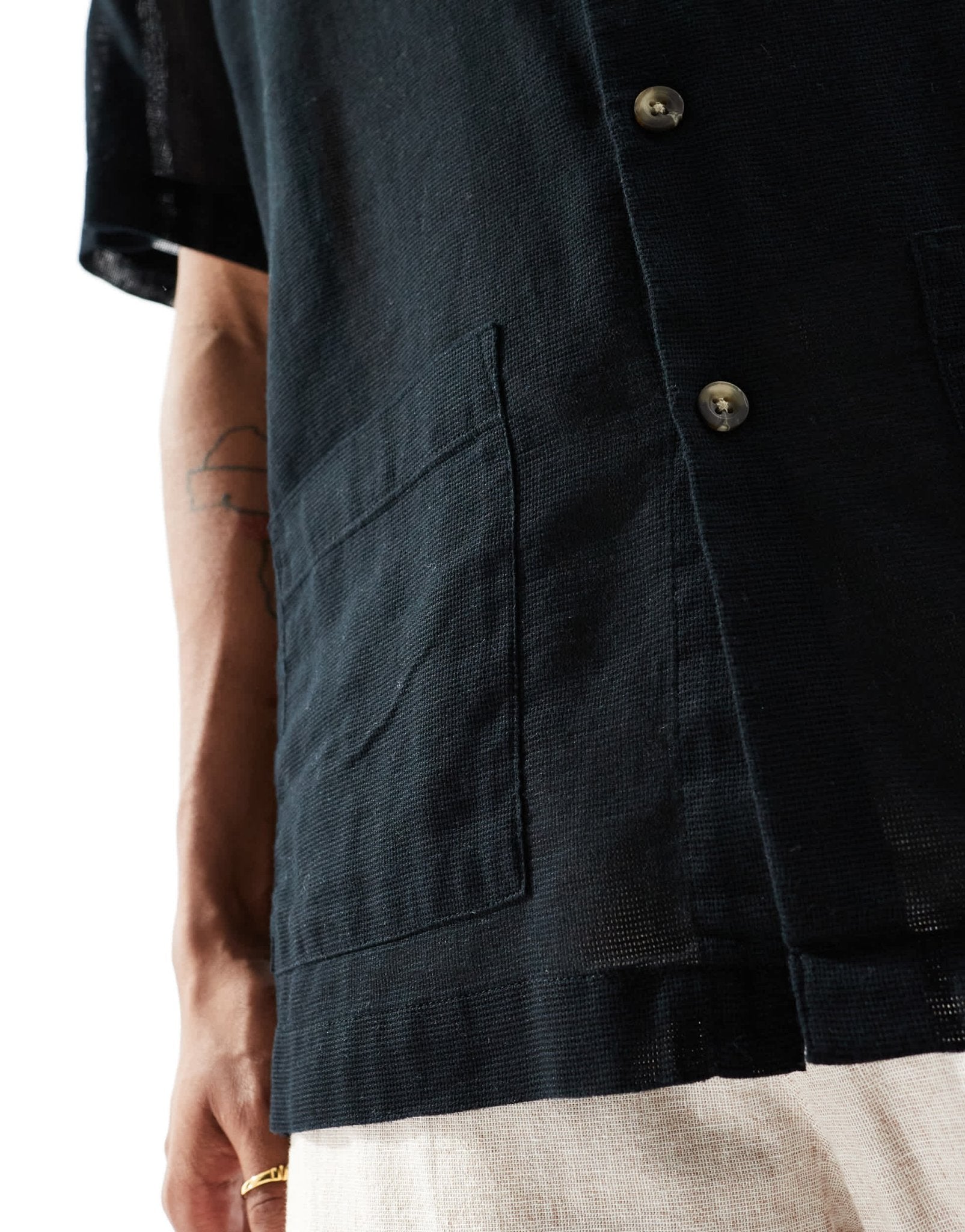 ASOS DESIGN relaxed textured shirt with patch pockets in black - ASOS Sample Sale EU Store