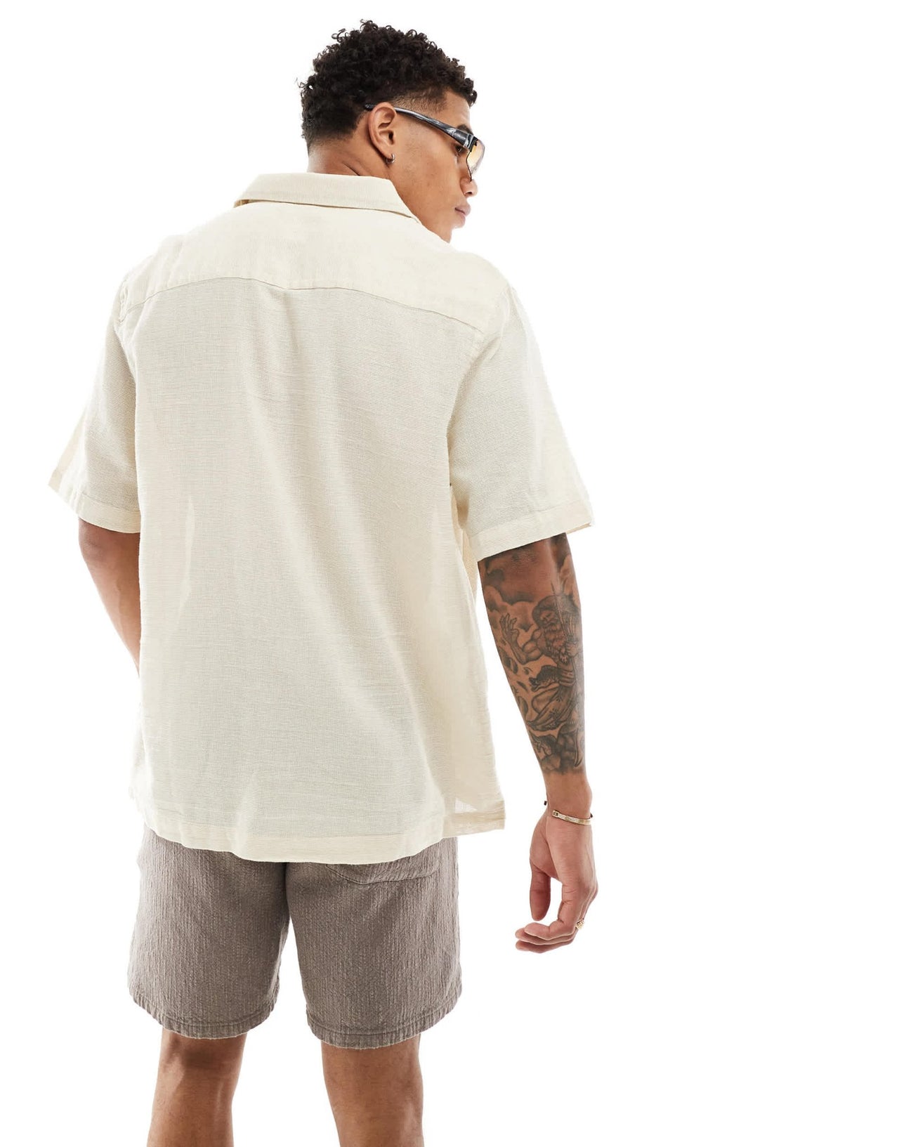 ASOS DESIGN relaxed textured shirt with patch pockets in sand - ASOS Sample Sale EU Store