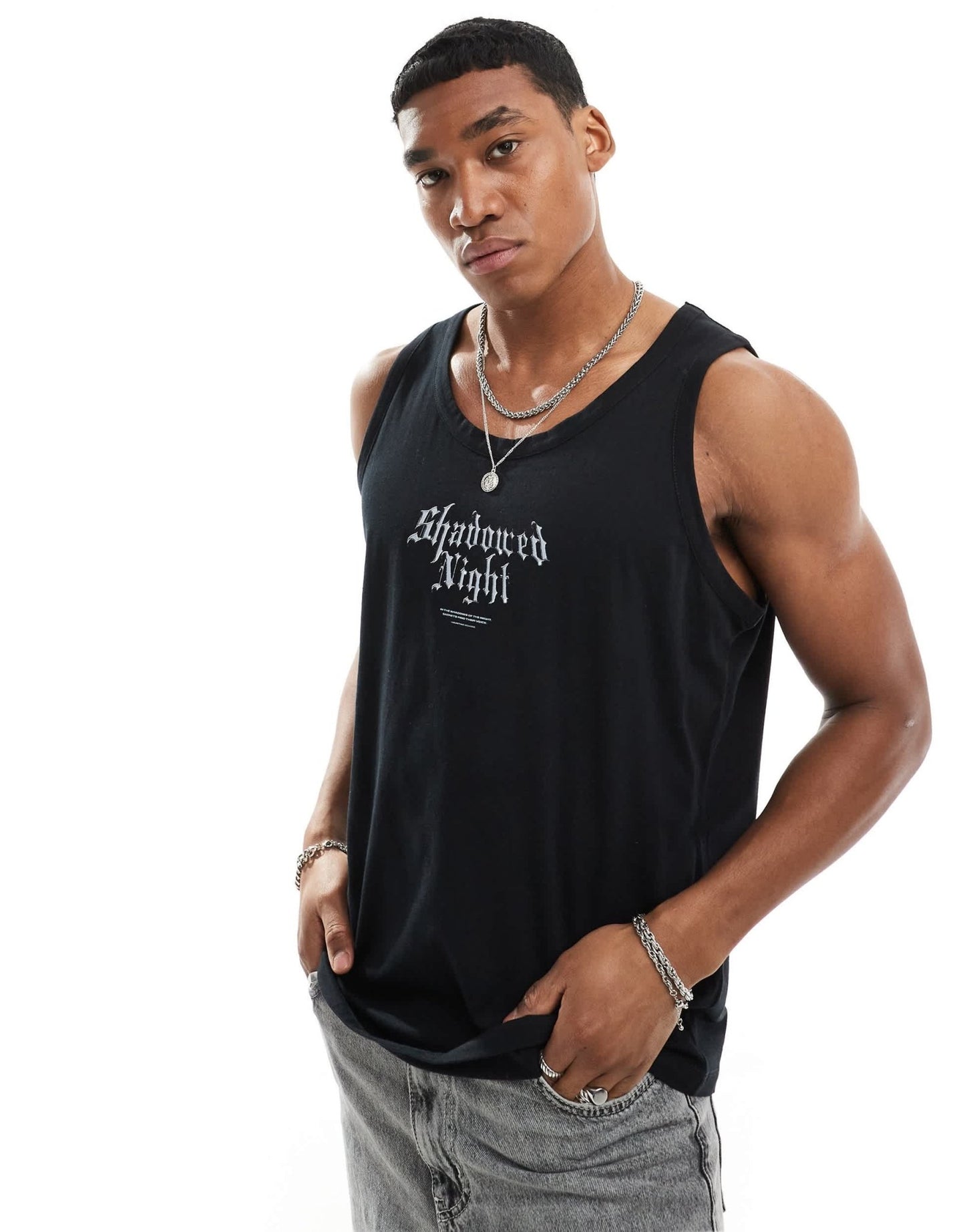 ASOS DESIGN relaxed vest in black with text chest print - ASOS Sample Sale EU Store