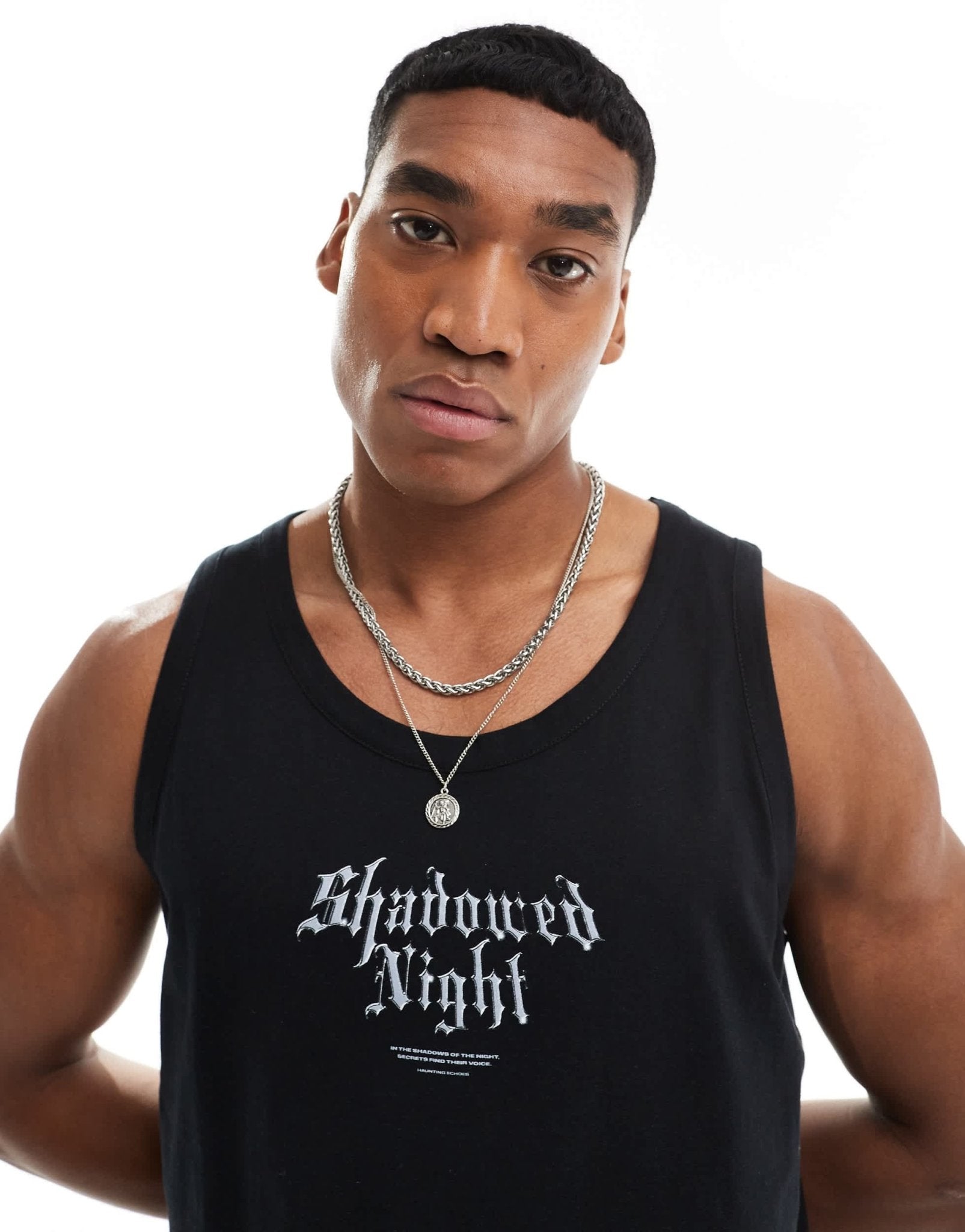 ASOS DESIGN relaxed vest in black with text chest print - ASOS Sample Sale EU Store