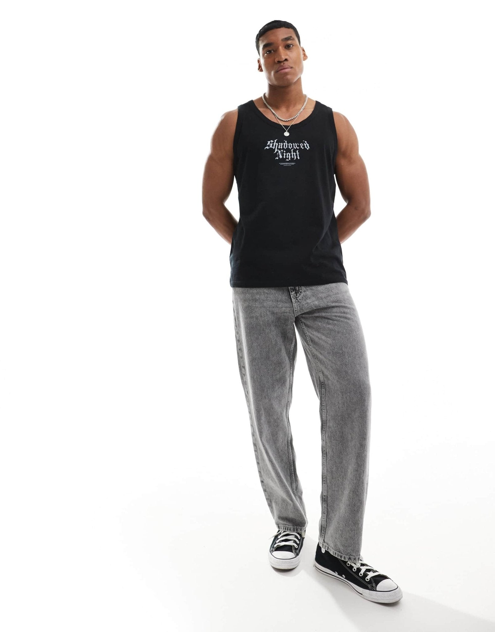 ASOS DESIGN relaxed vest in black with text chest print - ASOS Sample Sale EU Store