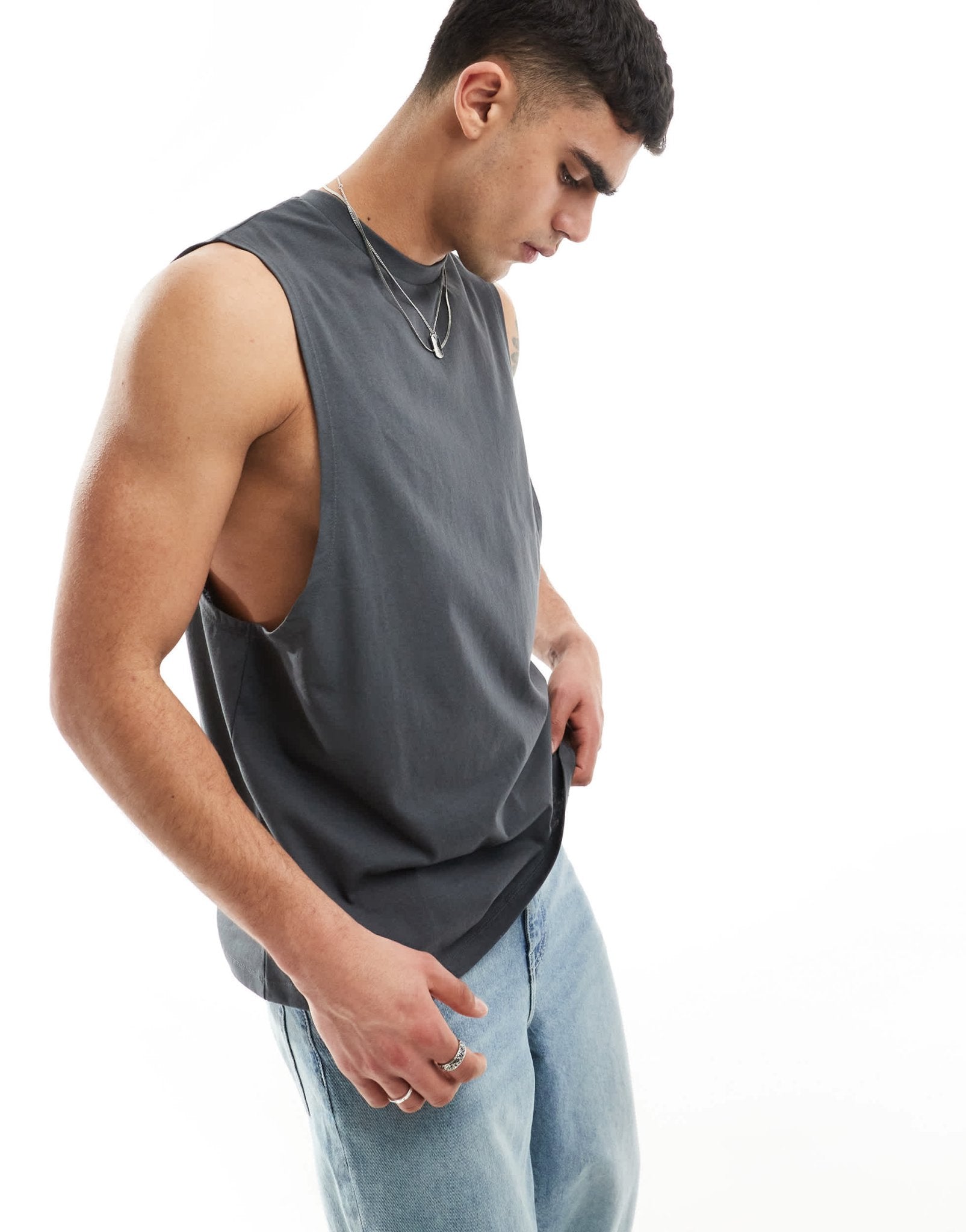 ASOS DESIGN relaxed vest in dark grey with Atlantis back print - ASOS Sample Sale EU Store
