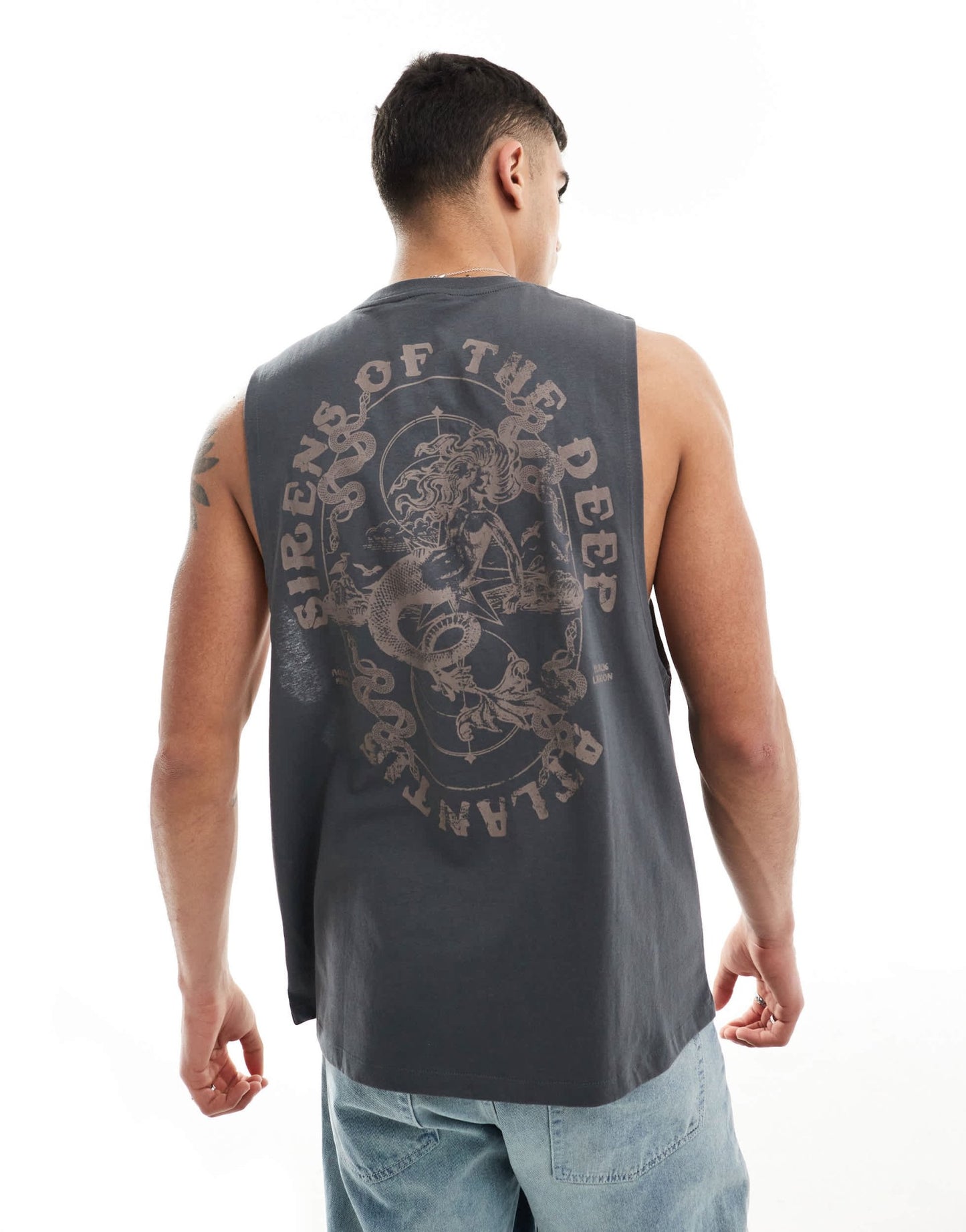 ASOS DESIGN relaxed vest in dark grey with Atlantis back print - ASOS Sample Sale EU Store