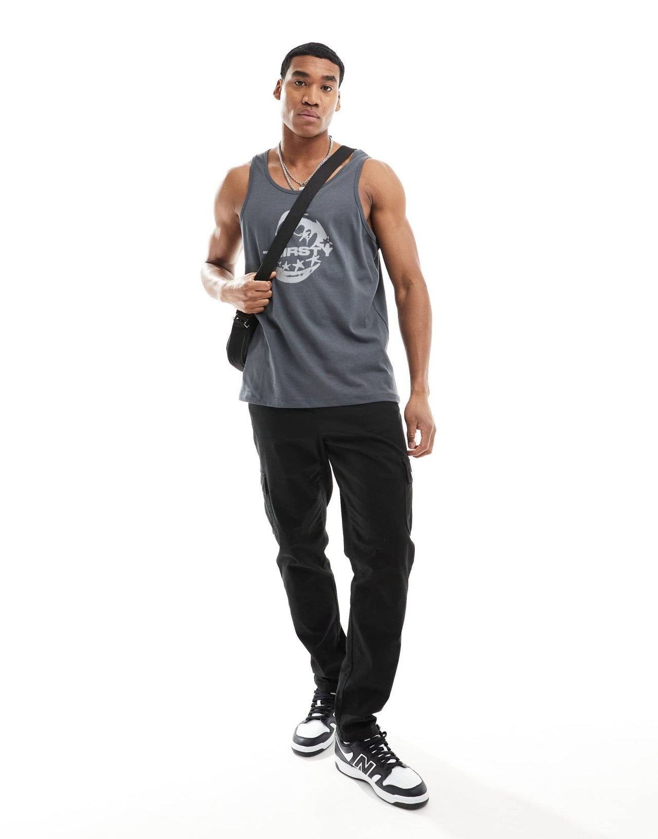 ASOS DESIGN relaxed vest in dark grey with mouth text print - ASOS Sample Sale EU Store