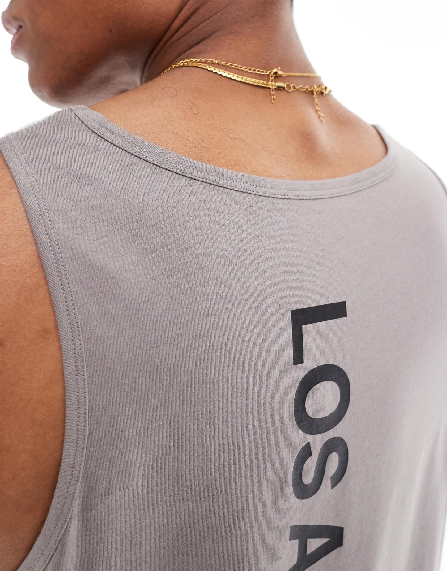 ASOS DESIGN relaxed vest with neck in grey with Los Angeles spine print - ASOS Sample Sale EU Store