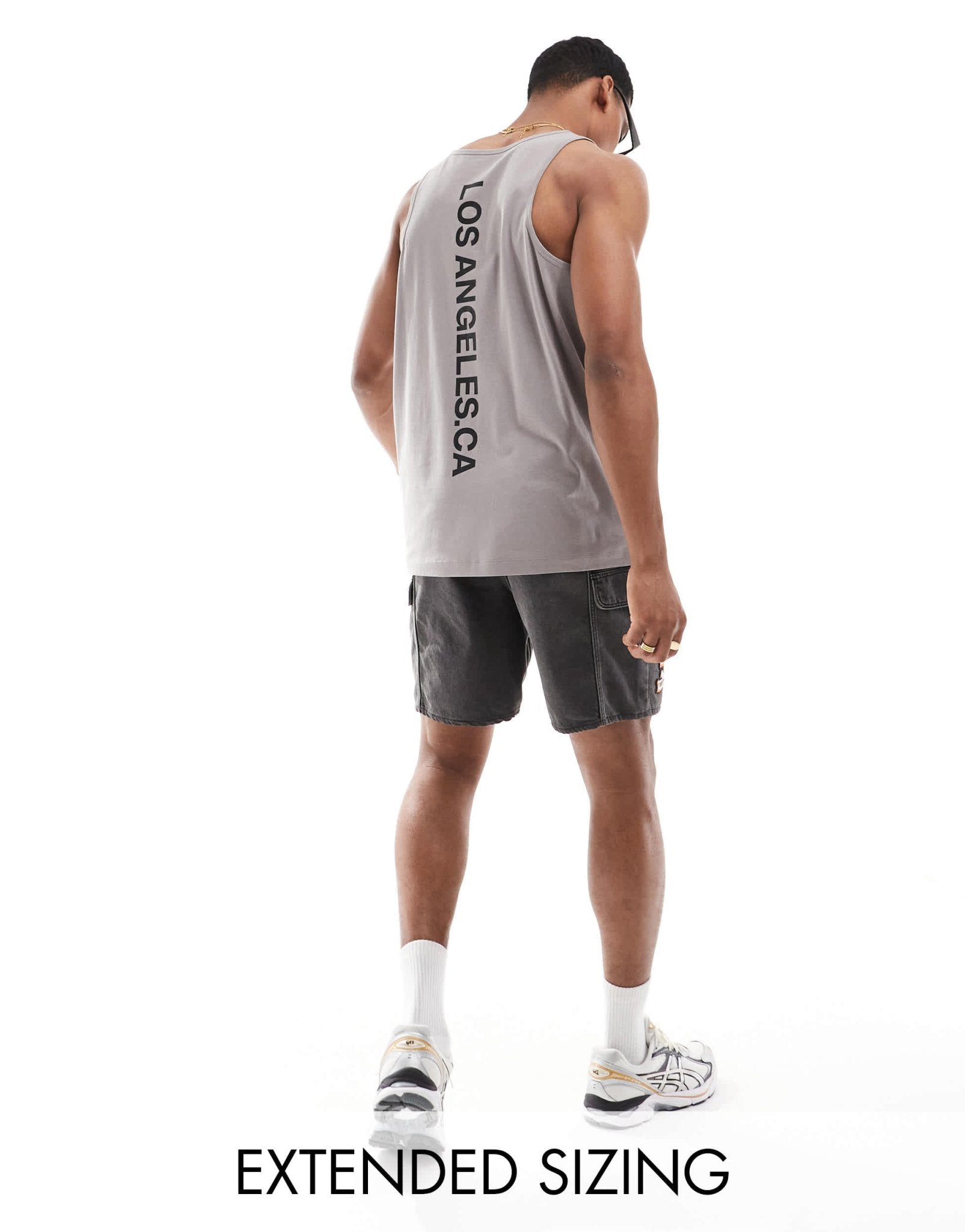ASOS DESIGN relaxed vest with neck in grey with Los Angeles spine print - ASOS Sample Sale EU Store