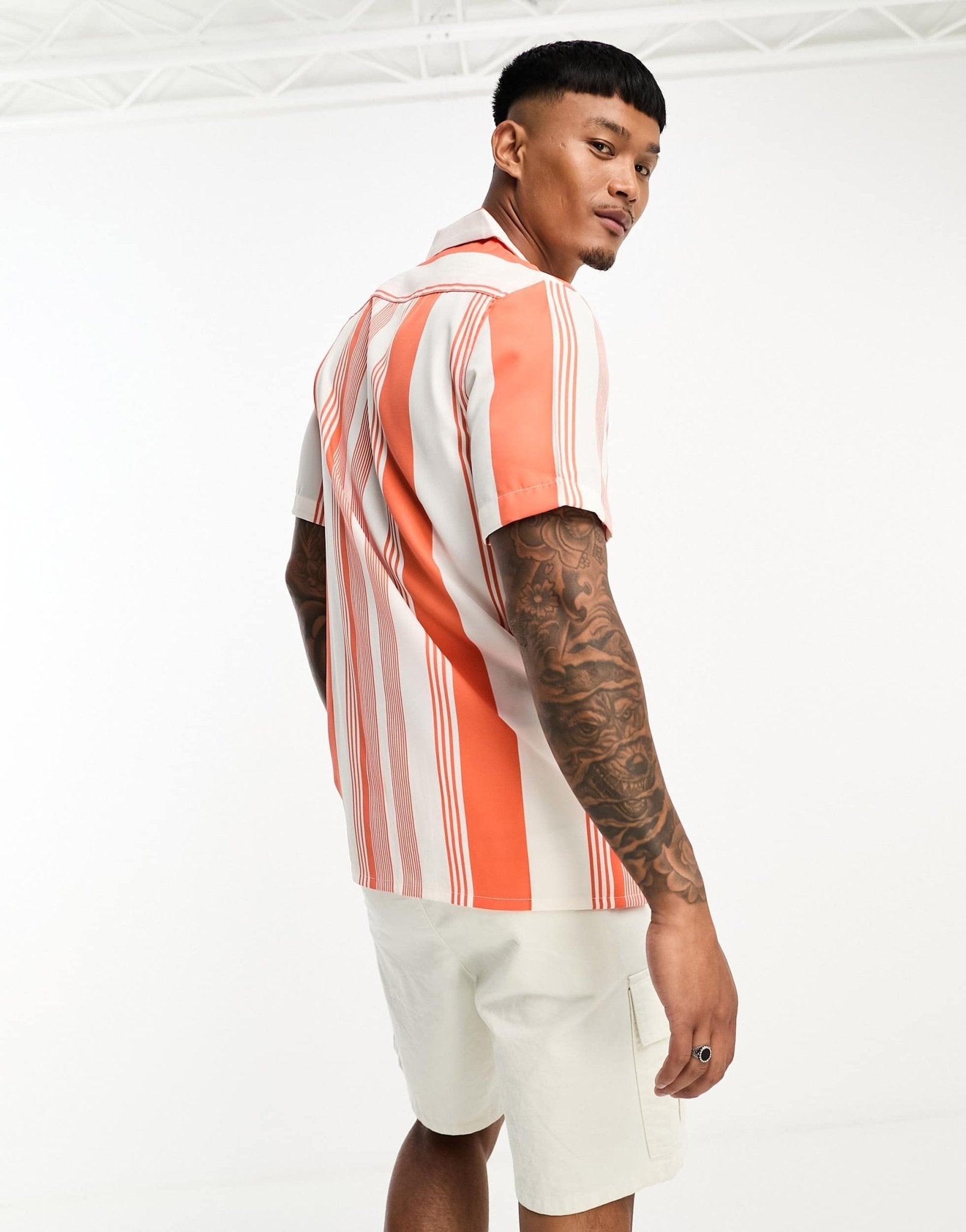 ASOS DESIGN revere shirt in orange stripe - ASOS Sample Sale EU Store