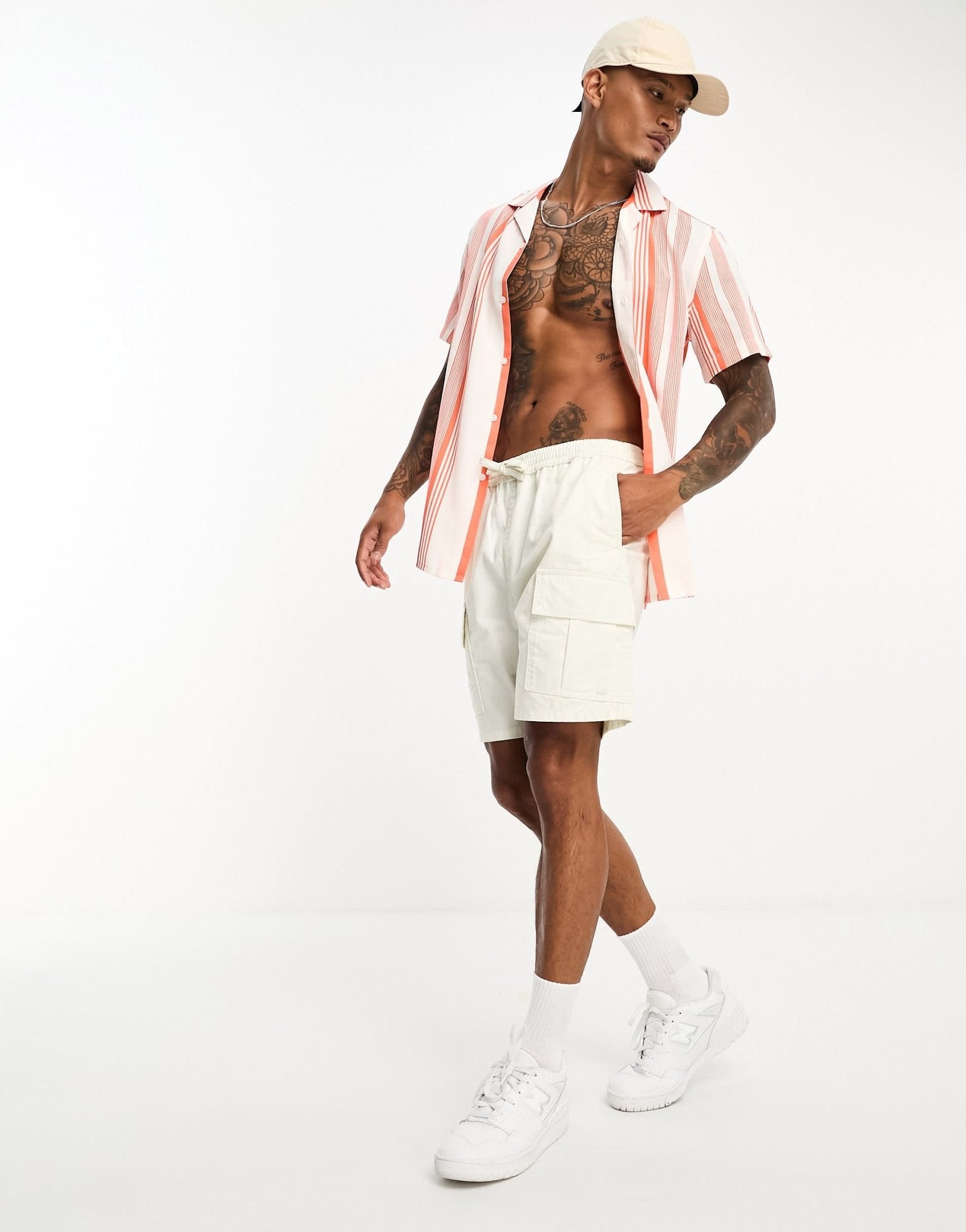 ASOS DESIGN revere shirt in orange stripe - ASOS Sample Sale EU Store