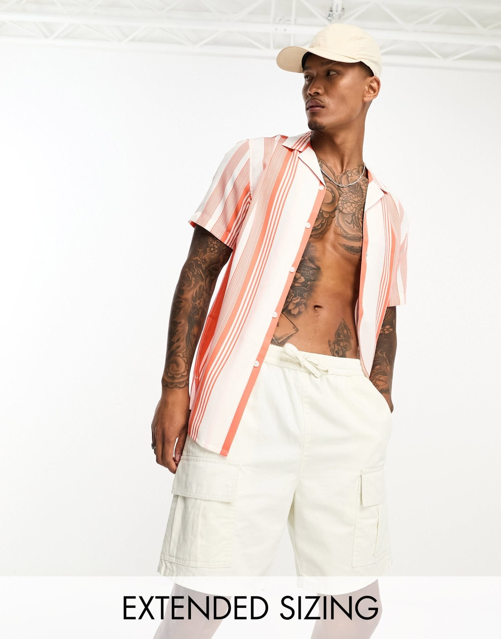 ASOS DESIGN revere shirt in orange stripe - ASOS Sample Sale EU Store
