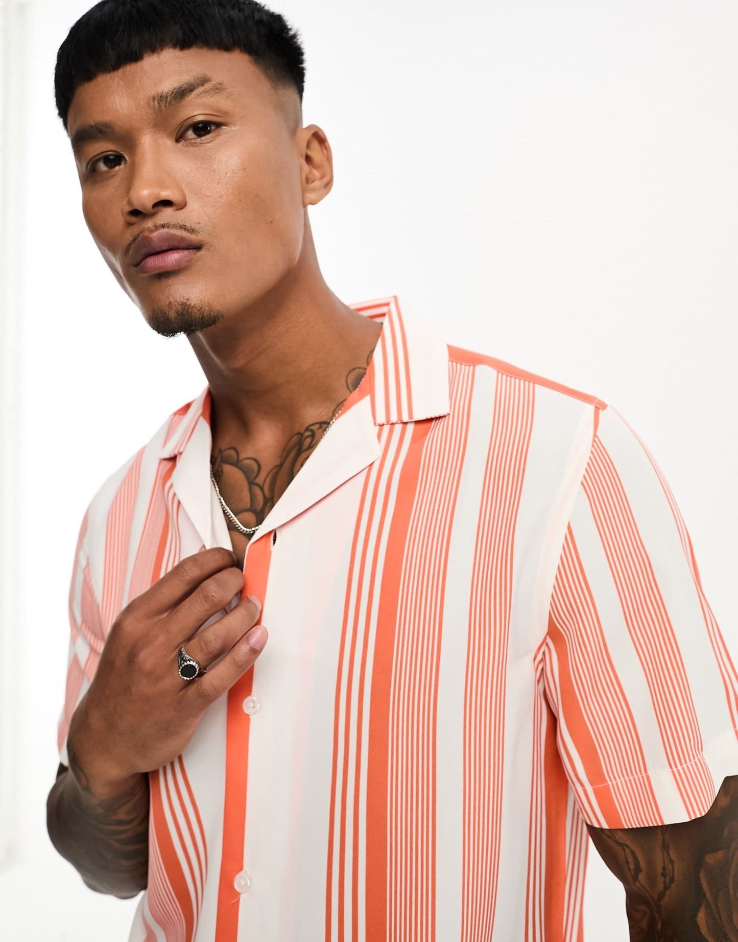 ASOS DESIGN revere shirt in orange stripe - ASOS Sample Sale EU Store