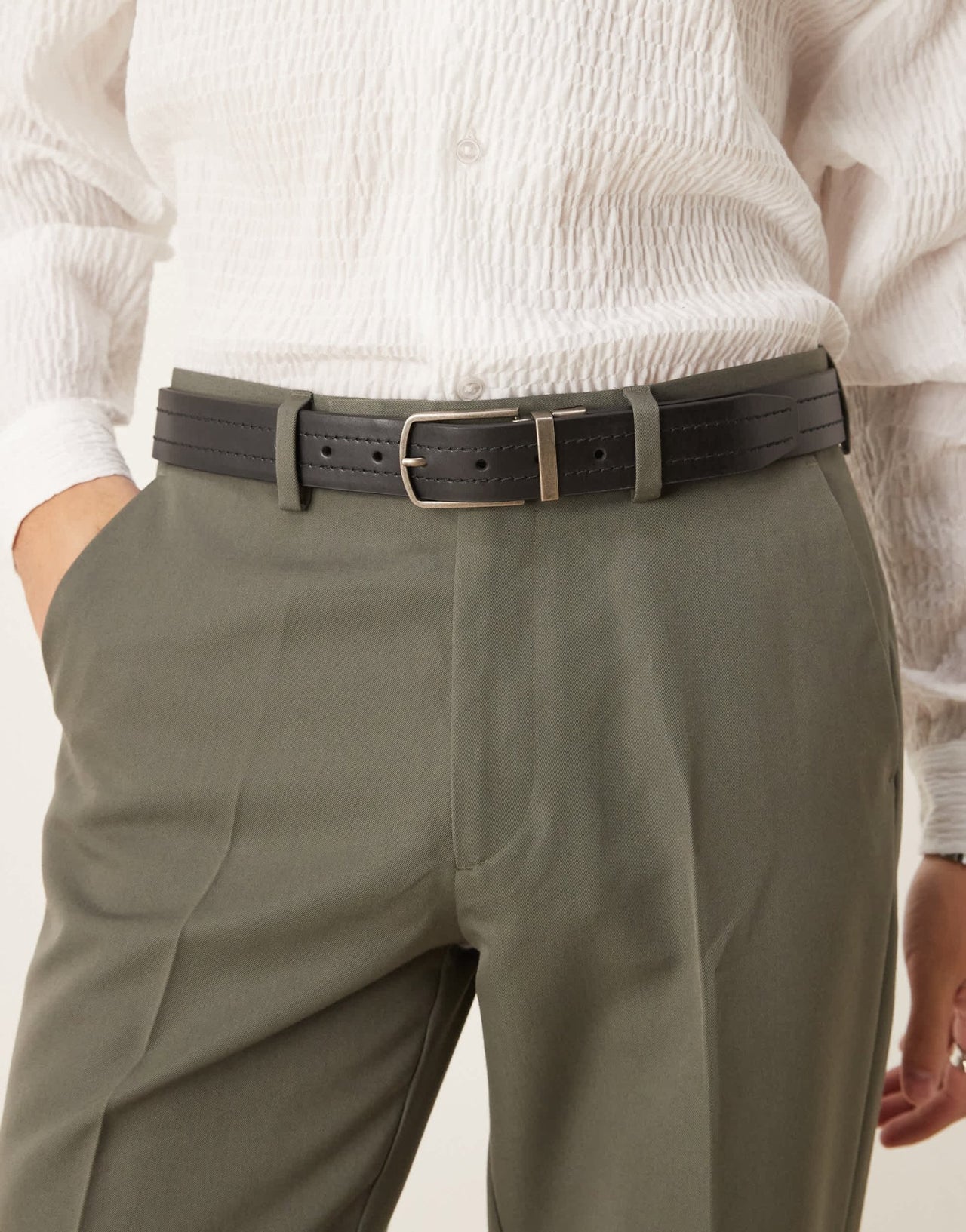 ASOS DESIGN reversible leather belt with burnished silver buckle in brown and black - ASOS Sample Sale EU Store