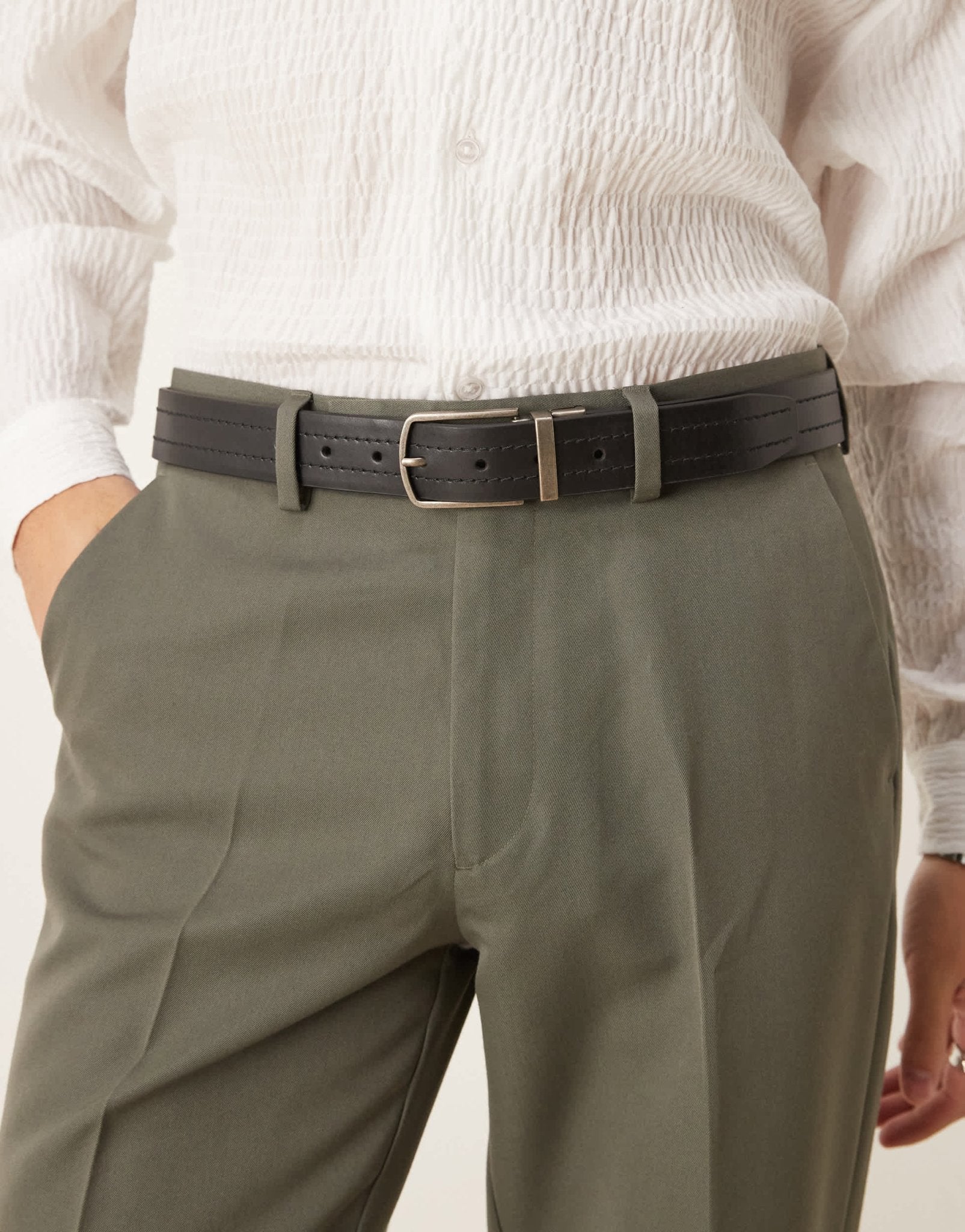 ASOS DESIGN reversible leather belt with burnished silver buckle in brown and black - ASOS Sample Sale EU Store