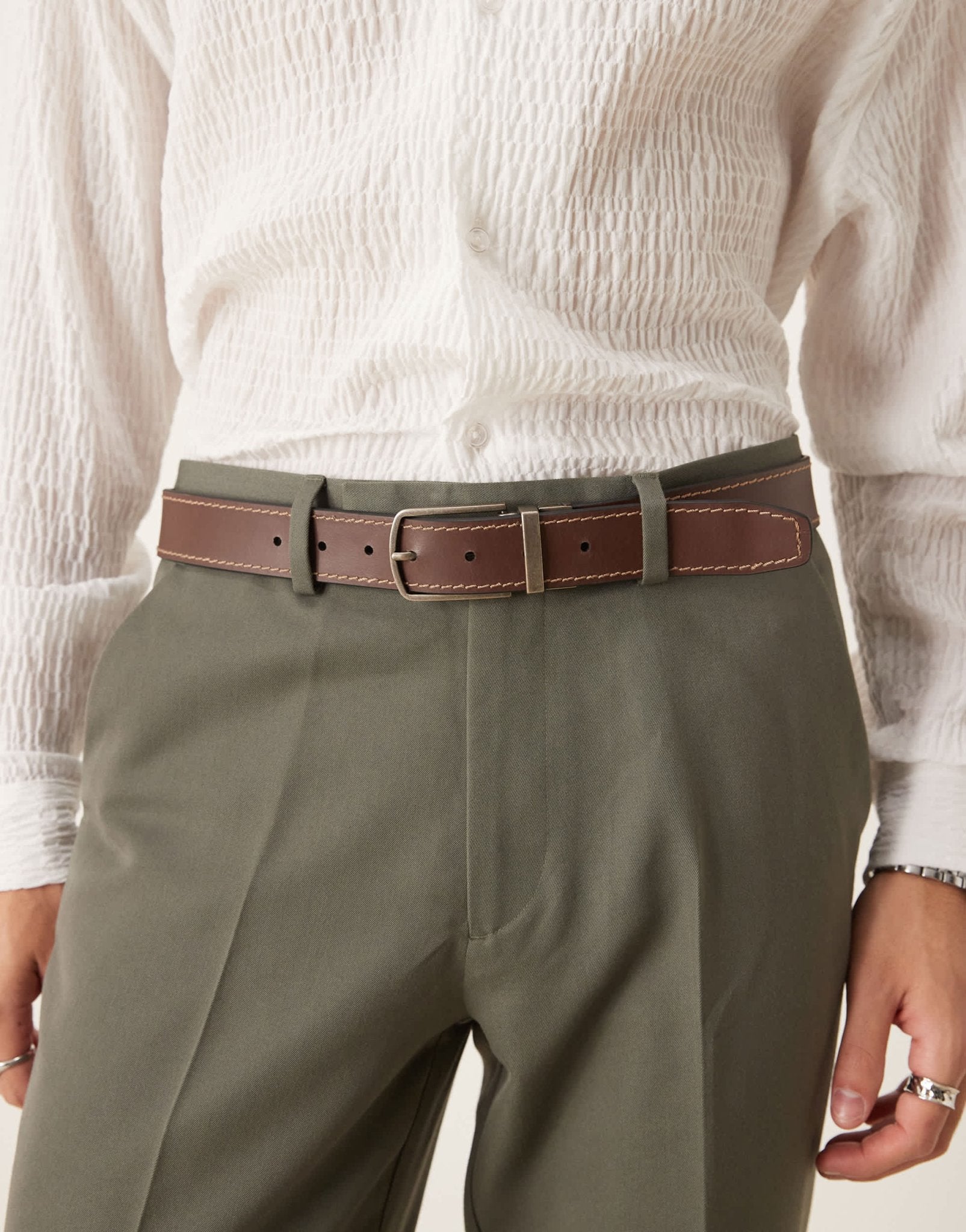ASOS DESIGN reversible leather belt with burnished silver buckle in brown and black - ASOS Sample Sale EU Store