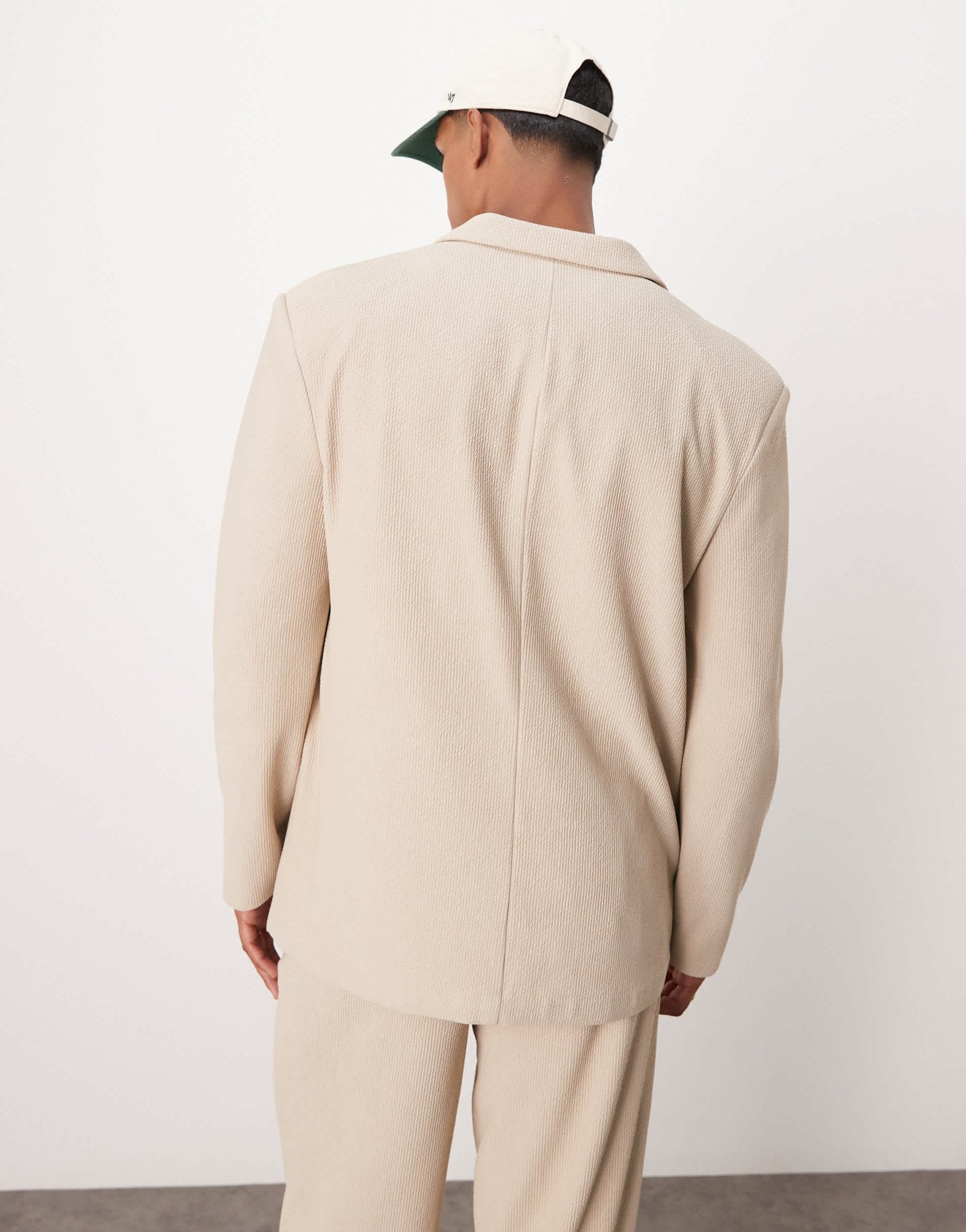 ASOS DESIGN rib texture slouchy suit jacket in stone - ASOS Sample Sale EU Store