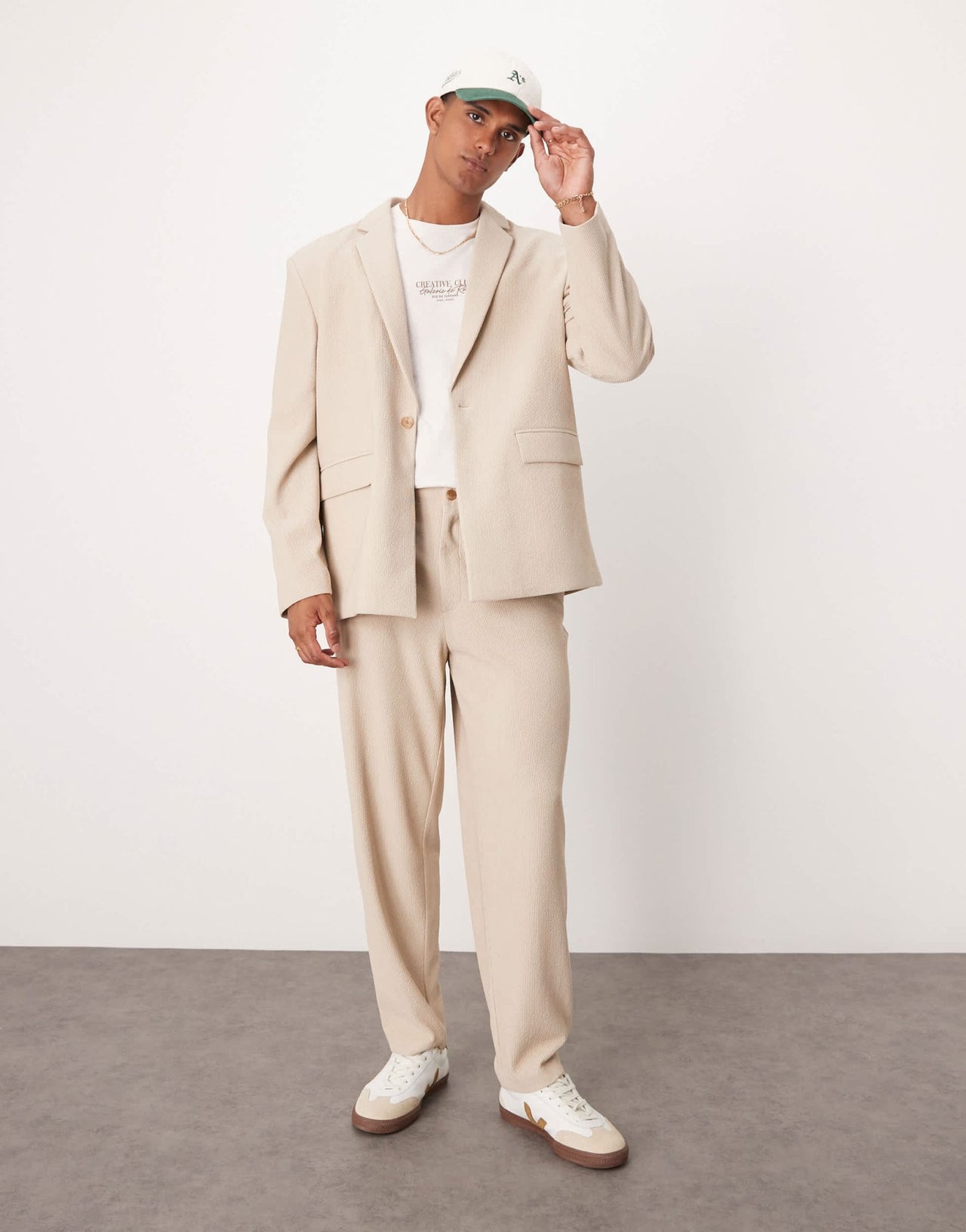 ASOS DESIGN rib texture slouchy suit jacket in stone - ASOS Sample Sale EU Store