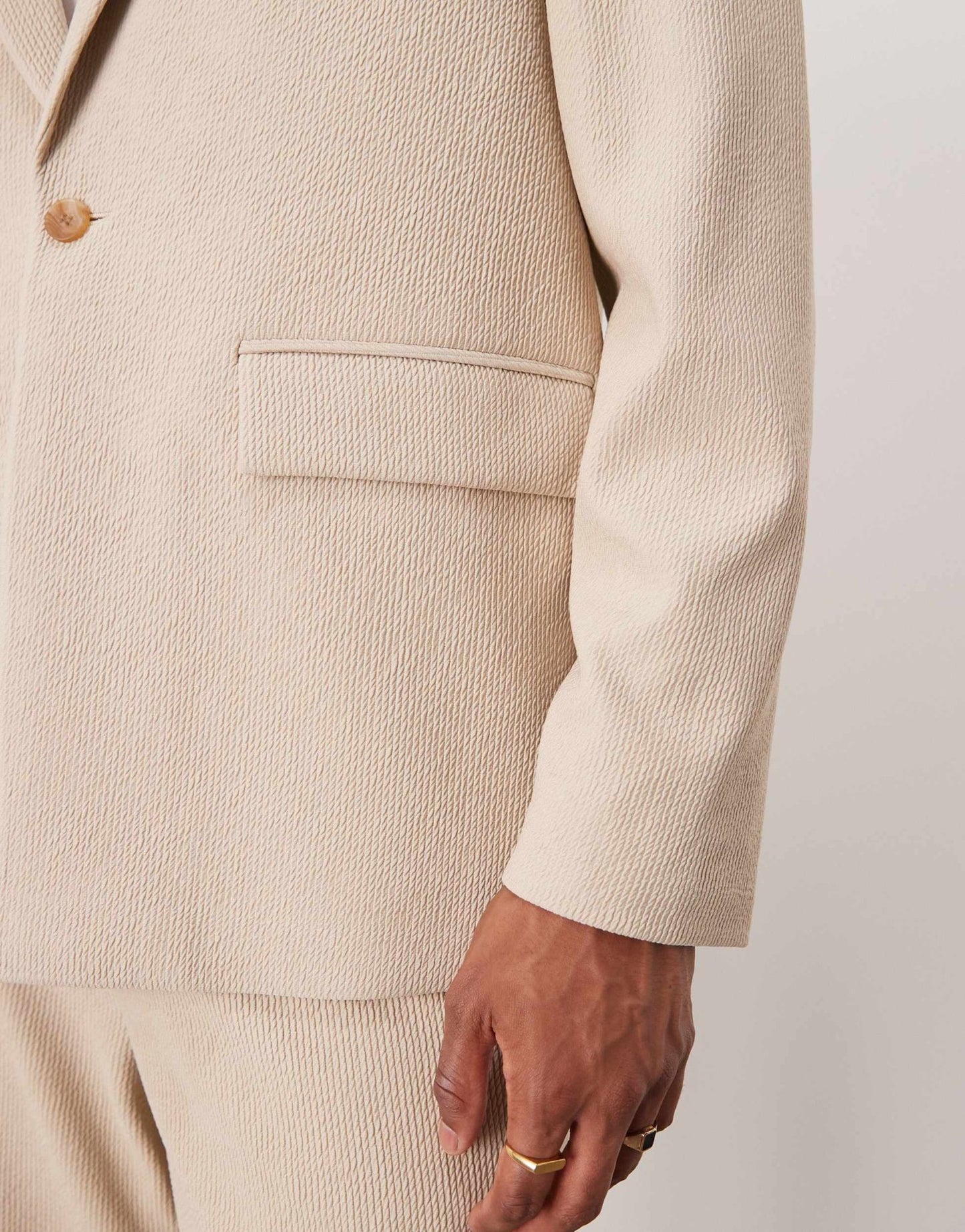 ASOS DESIGN rib texture slouchy suit jacket in stone - ASOS Sample Sale EU Store