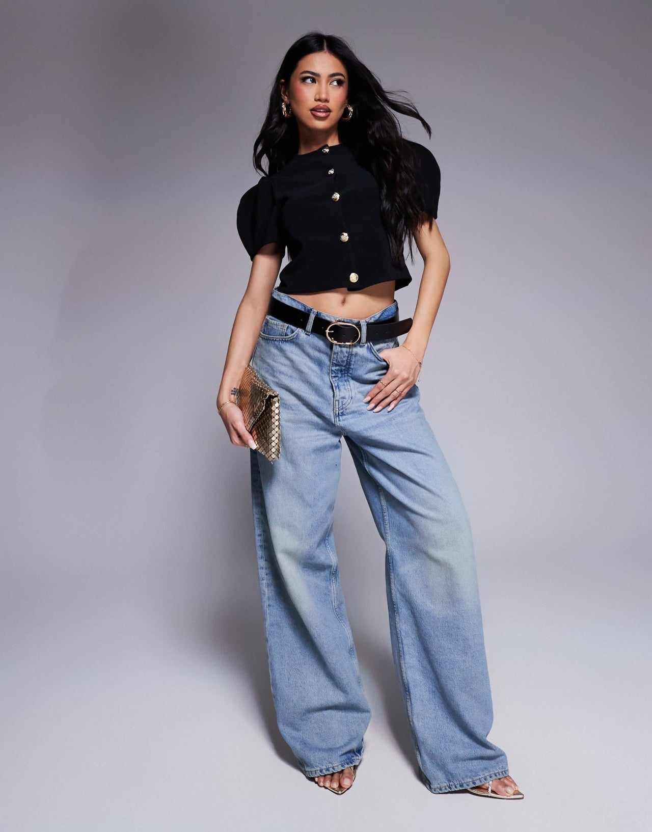 ASOS DESIGN ribbed puff sleeve structured button through top in black - ASOS Sample Sale EU Store