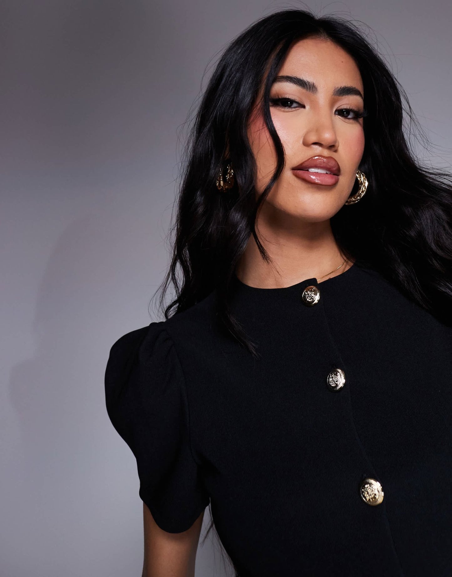 ASOS DESIGN ribbed puff sleeve structured button through top in black - ASOS Sample Sale EU Store