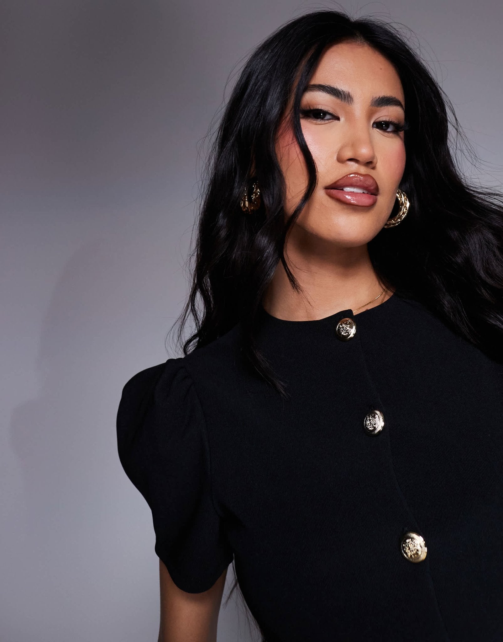 ASOS DESIGN ribbed puff sleeve structured button through top in black - ASOS Sample Sale EU Store