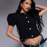 Top estructurado con botones, mangas abullonadas y canalé ASOS DESIGN en negro