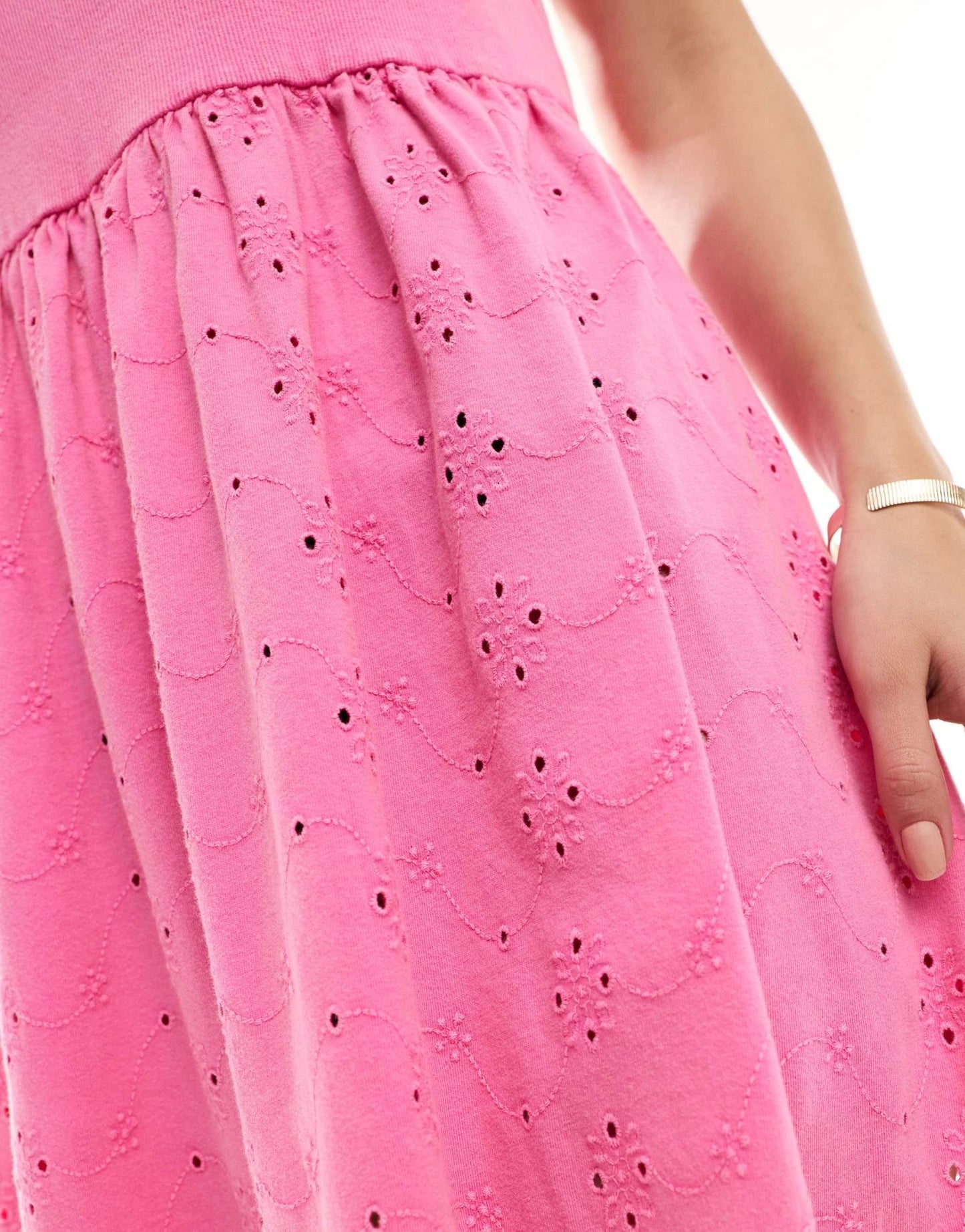 ASOS DESIGN ribbed tank midi dress with broderie skirt in pink - ASOS Sample Sale EU Store