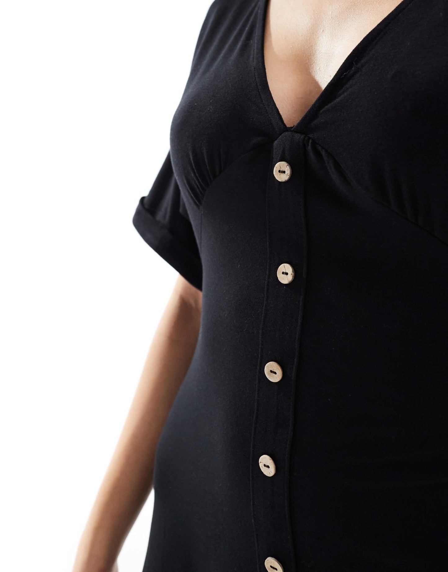 ASOS DESIGN roll sleeve button front midi tea dress in black - ASOS Sample Sale EU Store