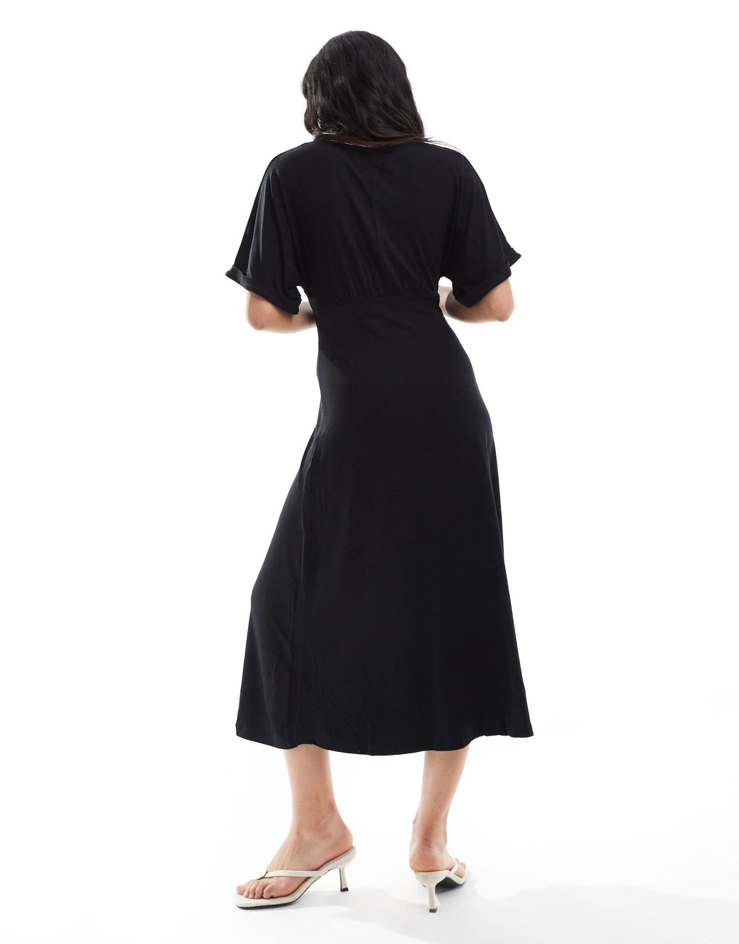 ASOS DESIGN roll sleeve button front midi tea dress in black - ASOS Sample Sale EU Store