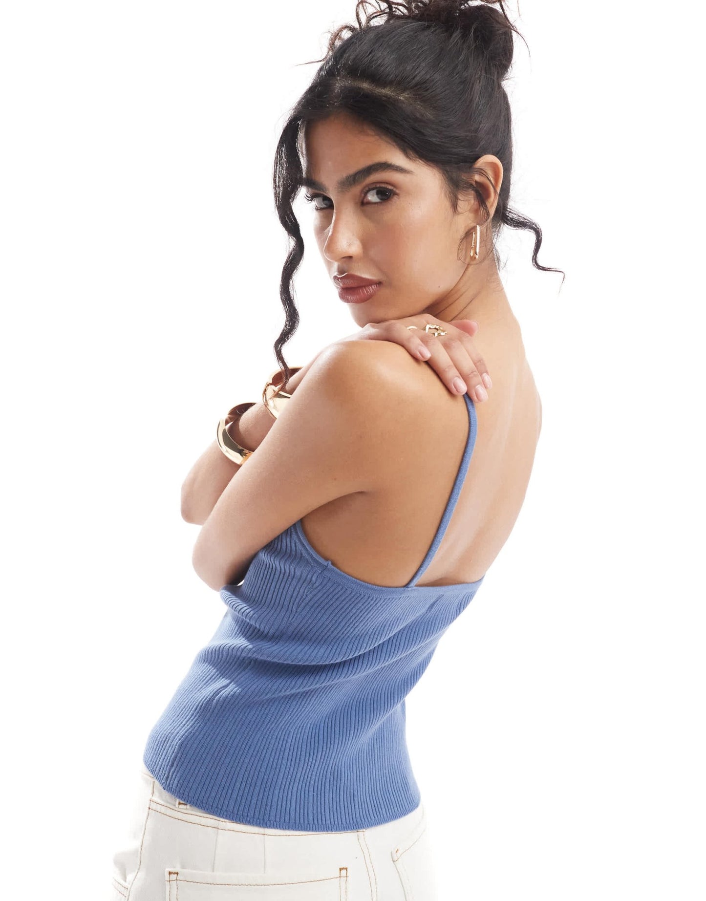 ASOS DESIGN rolled edge strappy back cami top in blue - ASOS Sample Sale EU Store